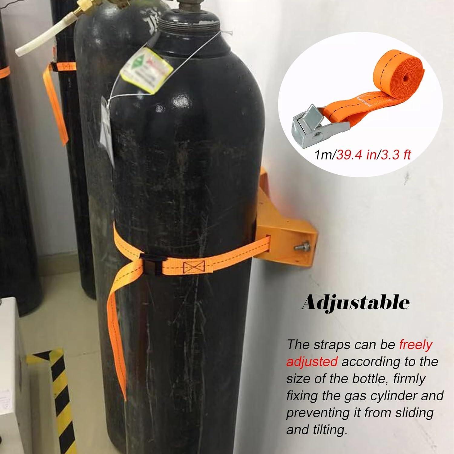 XBTGS Soporte fijo de gas de 9.4 pulgadas, soporte fijo de cilindro de gas, correas ajustables y 2 tornillos de fijación, soporte de cilindro montado en la pared para clínicas, naranja, 4 piezas