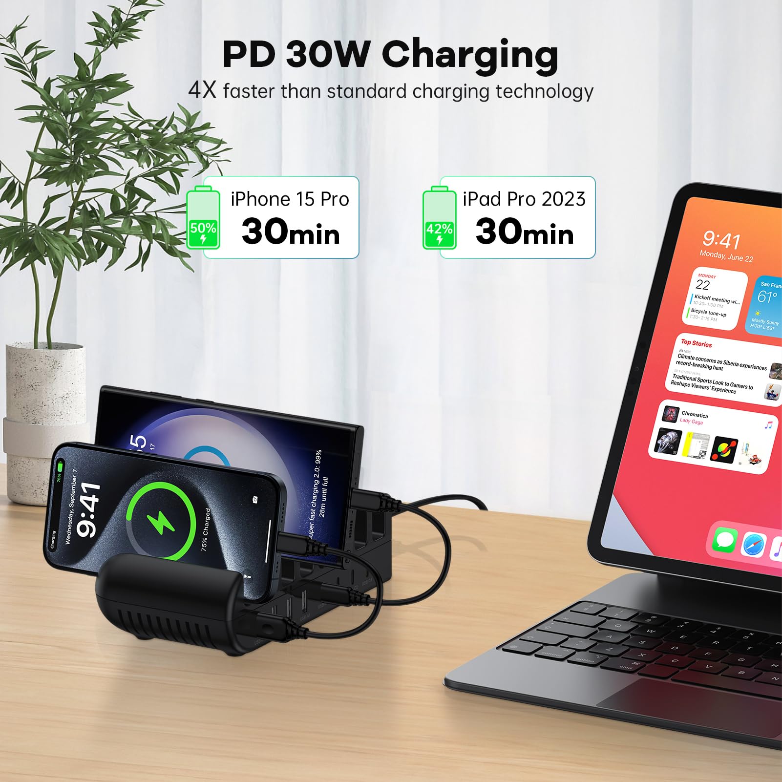 Charging Station, 65W 8 Ports Multi Charger Station USB Charging Dock for Multiple Devices for Samsung Galaxy A16 A15 5G A14 A13 S25 Ultra S24 FE S23 S22 A56 iPhone 16e 16 15 Pro Max, Pixel 9 Pro XL