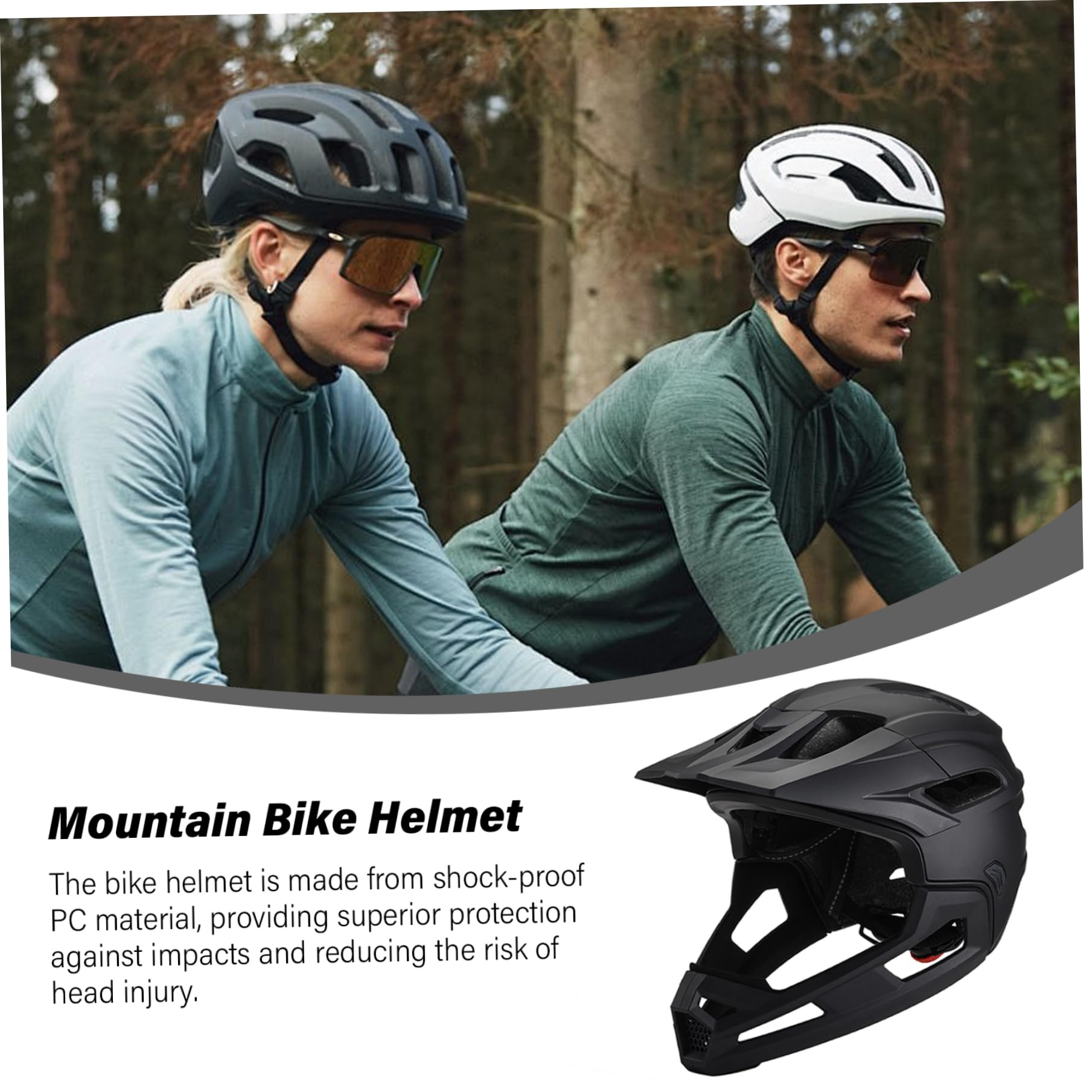 Mountain Bike Helmet Adult Shock-Proof Full Face with Detachable Chin Holder Visor Black — view 2