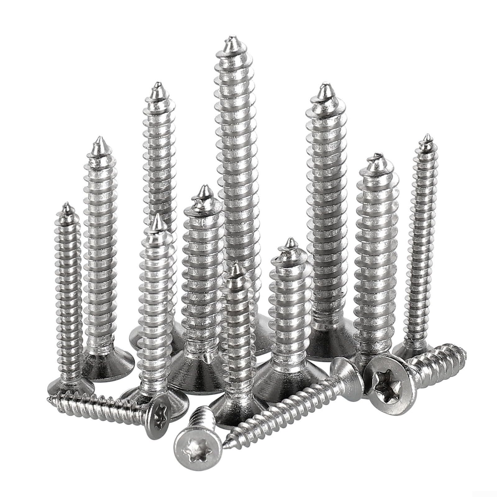 Kit di viti autofilettanti in acciaio inox per torx, 385 pezzi, con punte | Acciaio inossidabile 304, per testa svasata torx, nessuna pre-foratura necessaria, scatola organizzata per metallo, legno