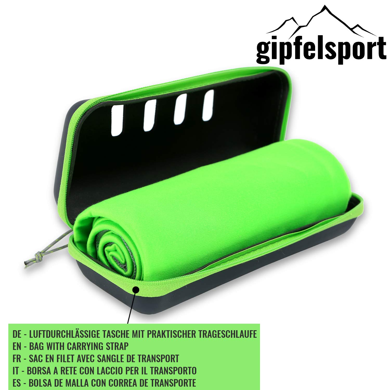 gipfelsport Unisex – ręcznik z mikrofibry dla dorosłych, zielony/szary, M: 120 x 60 cm