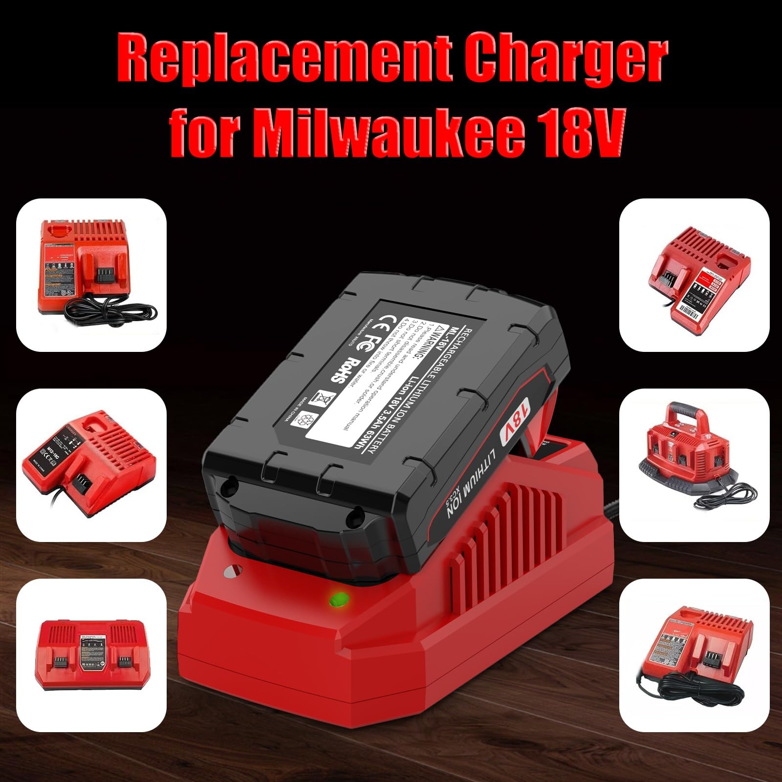 Energup Cargador para Milwau-kee Batería 18V 48-11-1815 48-11-1820 48-11-1840 48-11-1850 Reemplazo para Mil Cargador 18V