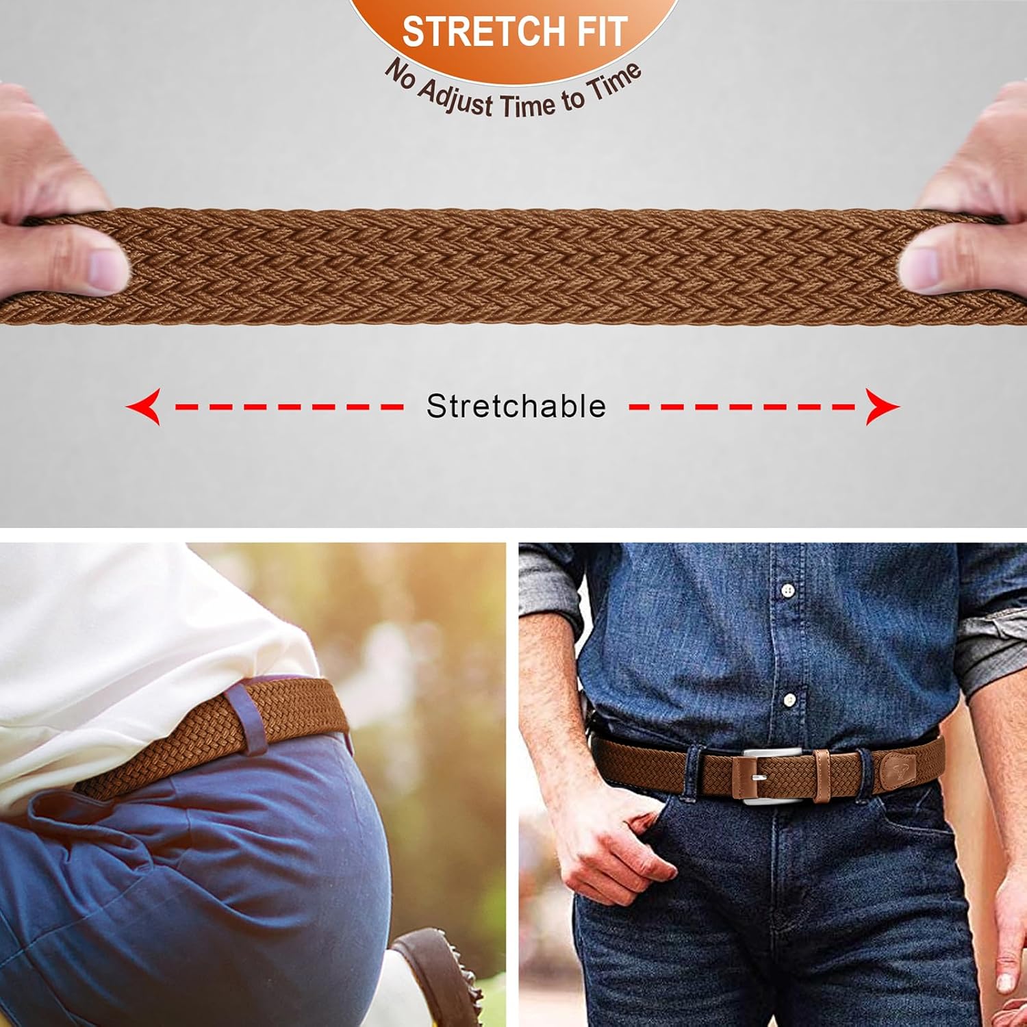 BULLIANT Stretch Belt Men,Mens Gift Woven Braided Web Belt 1 3/8 for Golf Casual Pants Shirts Jeans - Image 6