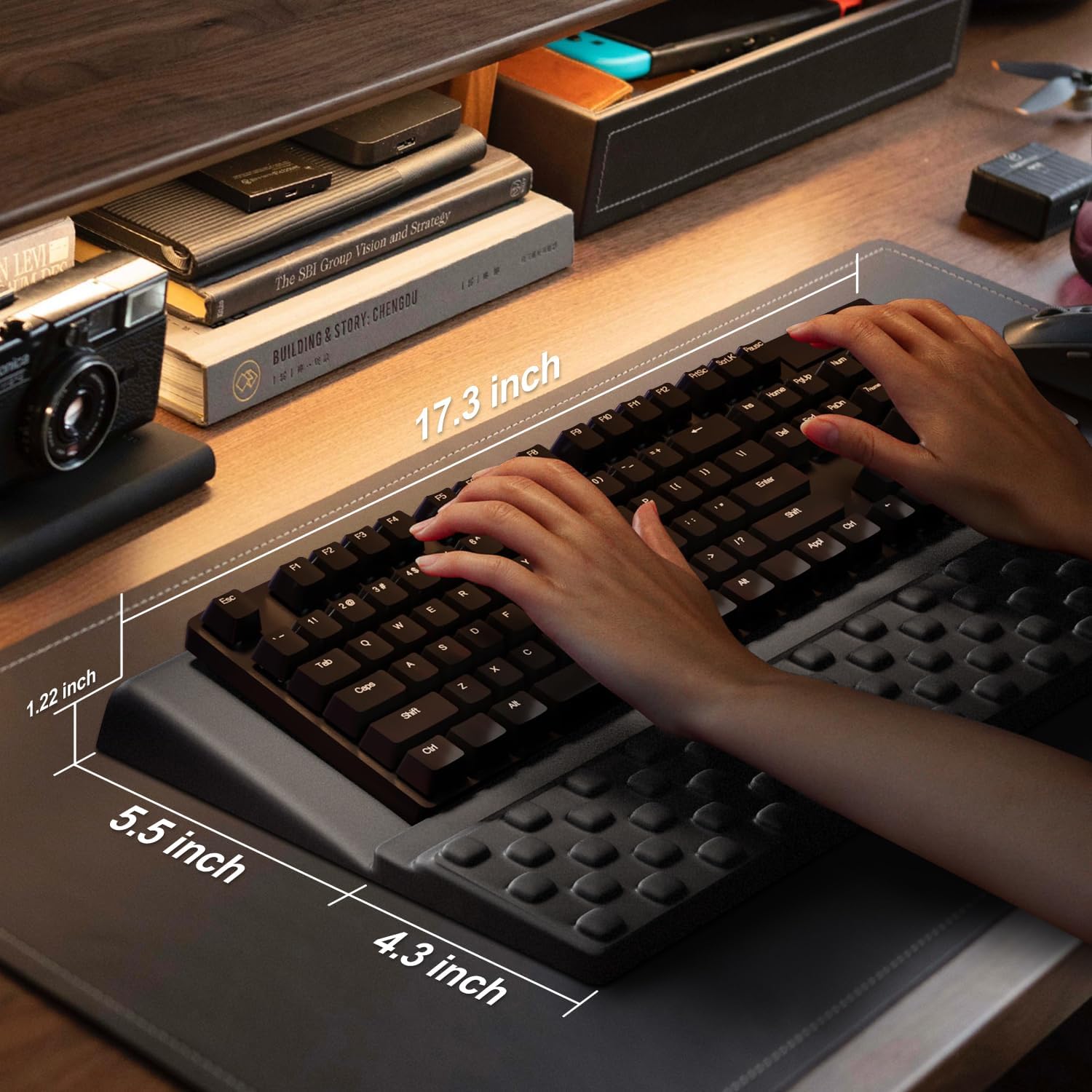 Computer Keyboard Stand with Wrist Rest,Ergonomic Tilted Keyboard Holder,Keyboard Tray Support Relieve Pain & Fatigue(Black)