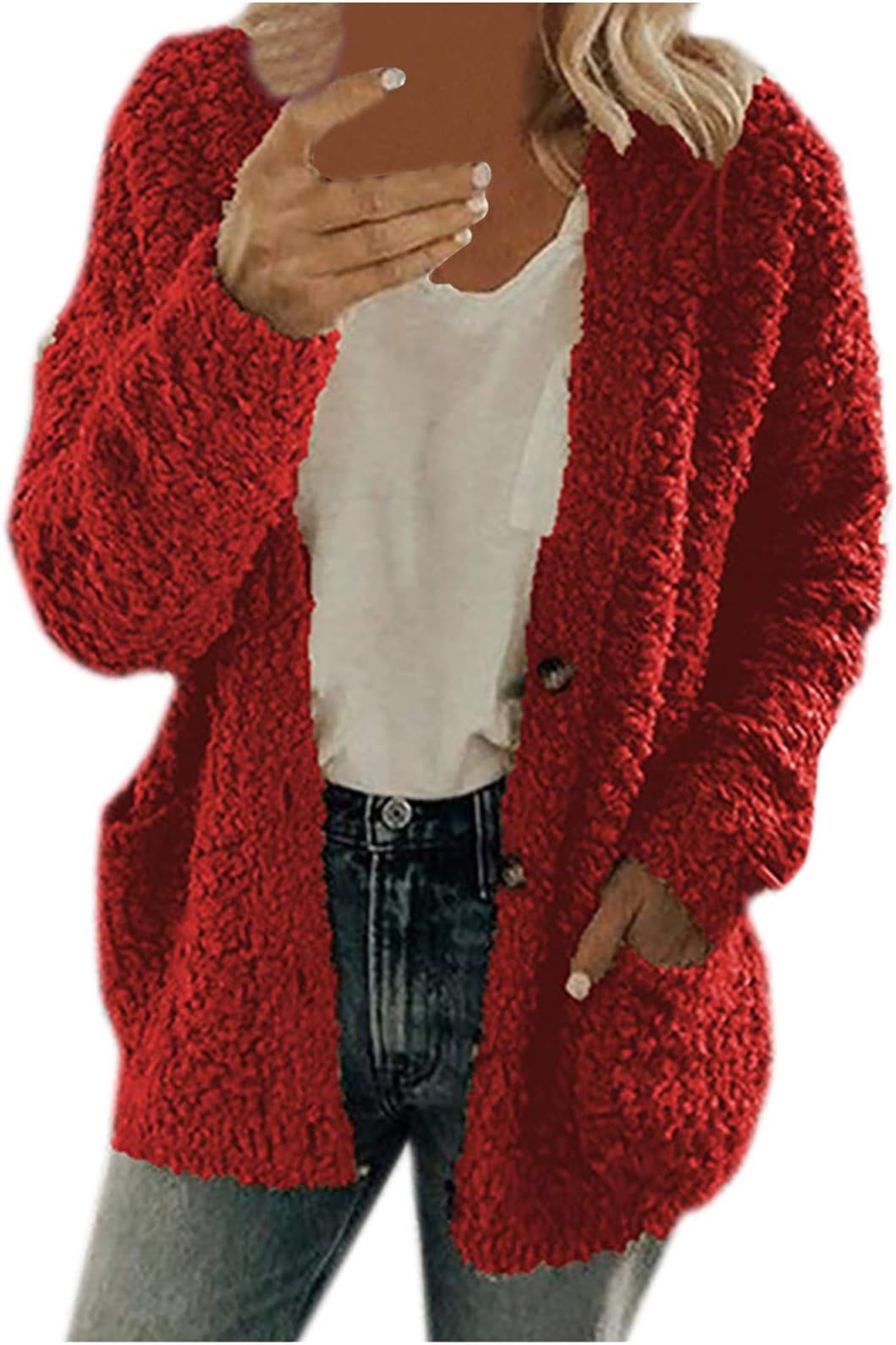 Winter Coats for Women Fleece Jacket Warm Casual Coats with Pockets Long Sleeve Button Down Cardigans Sweaters