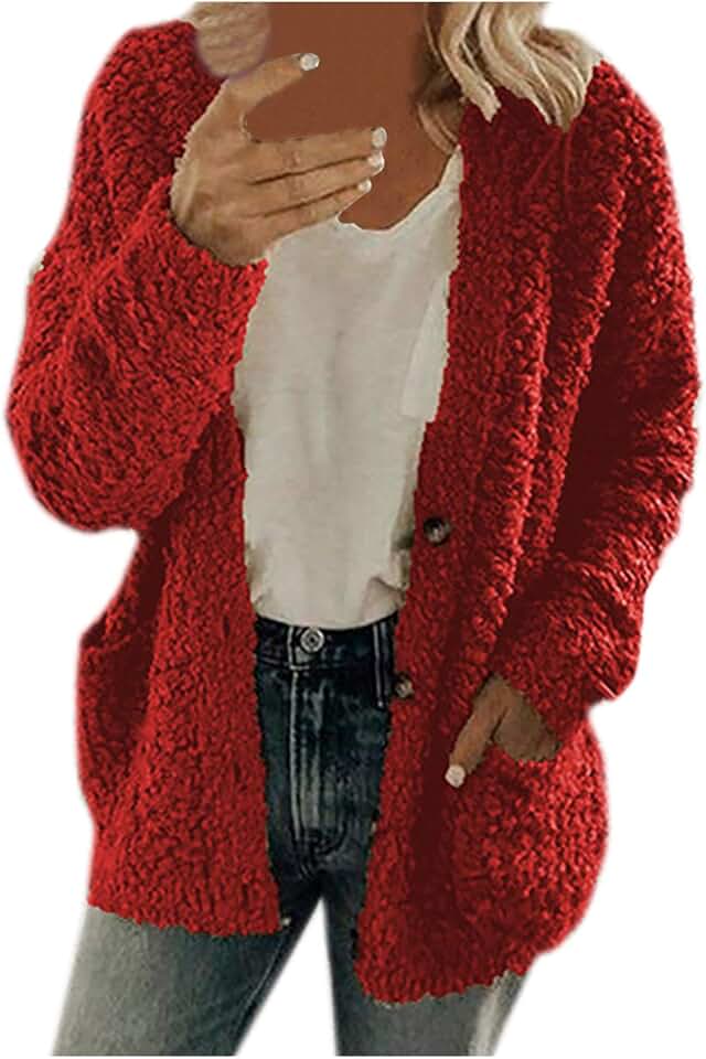 PIFAME Winter Coats For Women Fleece Jacket Warm Casual Coats With Pockets Long Sleeve Button Down Cardigans Sweaters