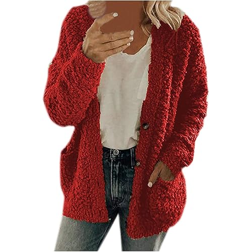 PIFAME Winter Coats for Women Fleece Jacket Warm Casual Coats with Pockets Long Sleeve Button Down Cardigans Sweaters