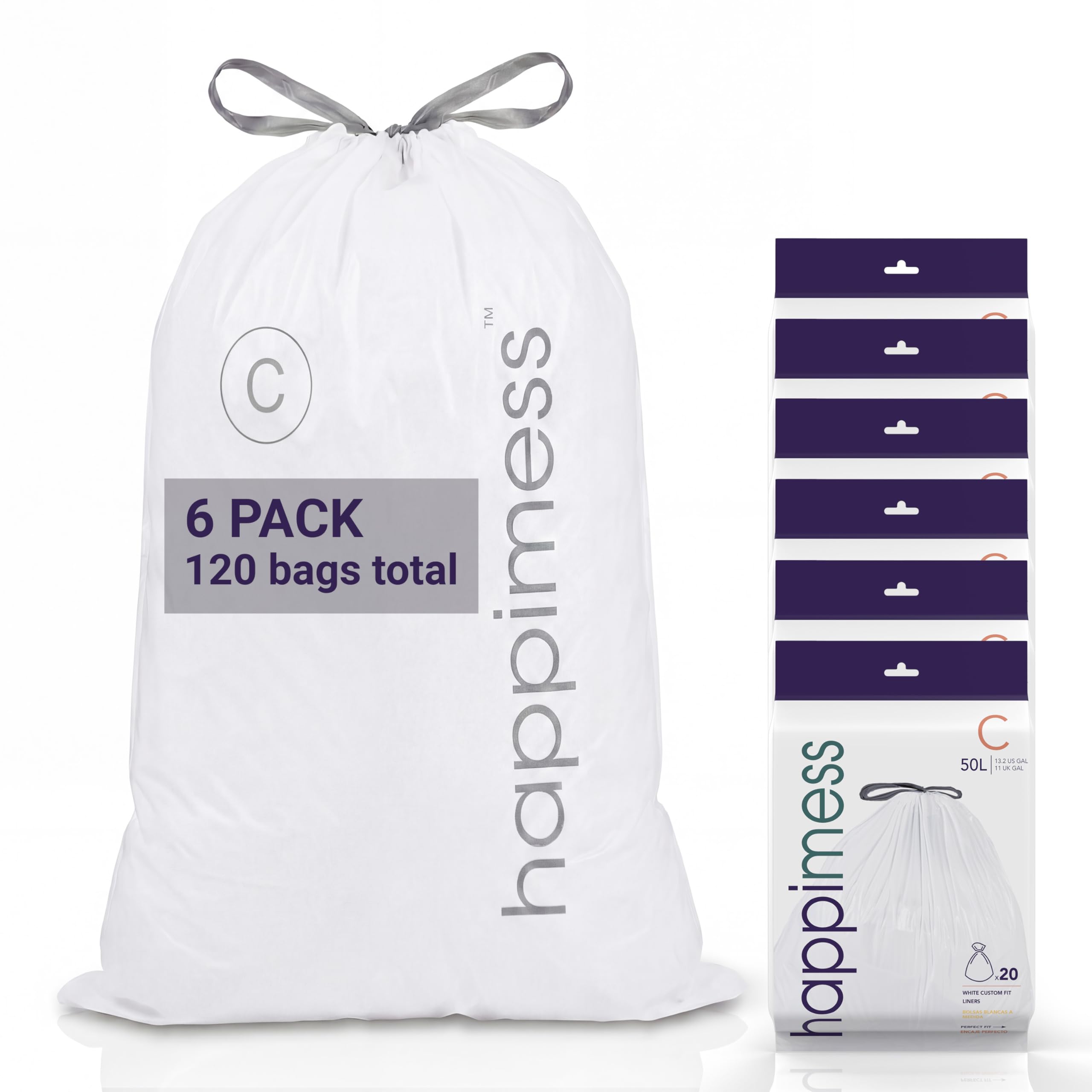 happimess White / 120 Count (Pack of 1) / 13.2 gallons Trash Bags