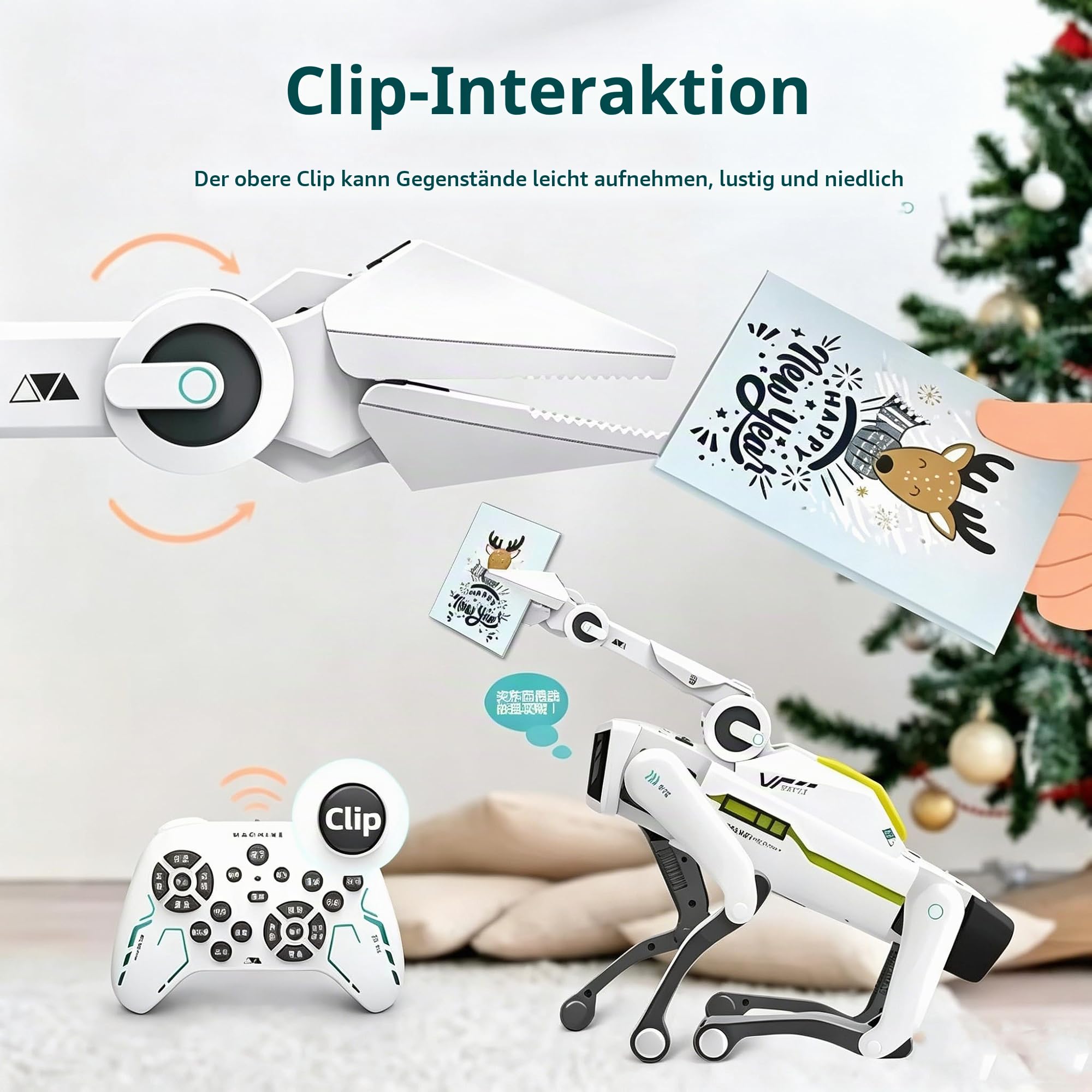X-Verse 8008 RC Roboter Hund, Sprach und Interagieren mit Langarm Clip, Programmierbarer Tanz Musik Roboterhund, Geschenke für Geburtstage und Weihnachten