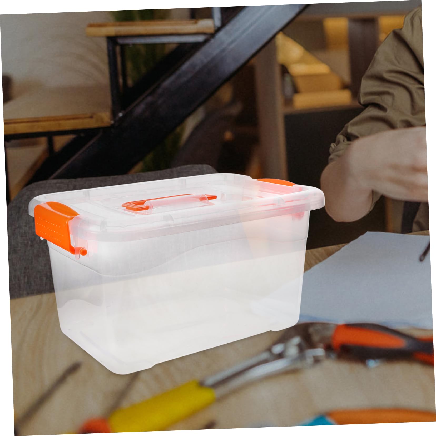 6 Cajas de Almacenamiento Transparentes Organizadores Portátiles de 3 Litros Tapa y Asas en Material Pp y Abs Hogar