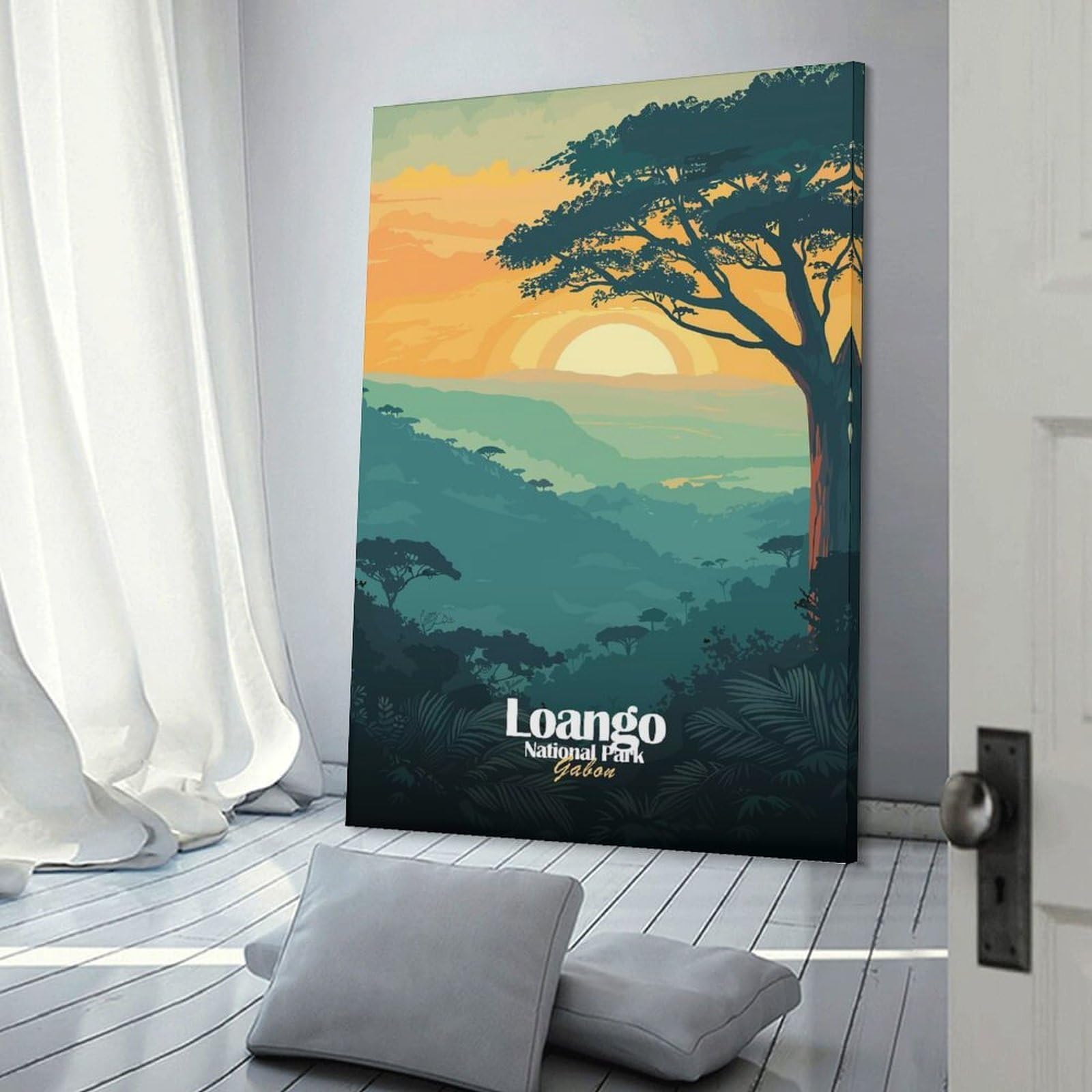Junmoney Canvas Wall Decor Loango National Park Gabon Illustration, 08x12inch(20x30cm), for Restful Interiors, Bedrooms Or Small Rooms, Canvas Wall Decor for Personal Spaces