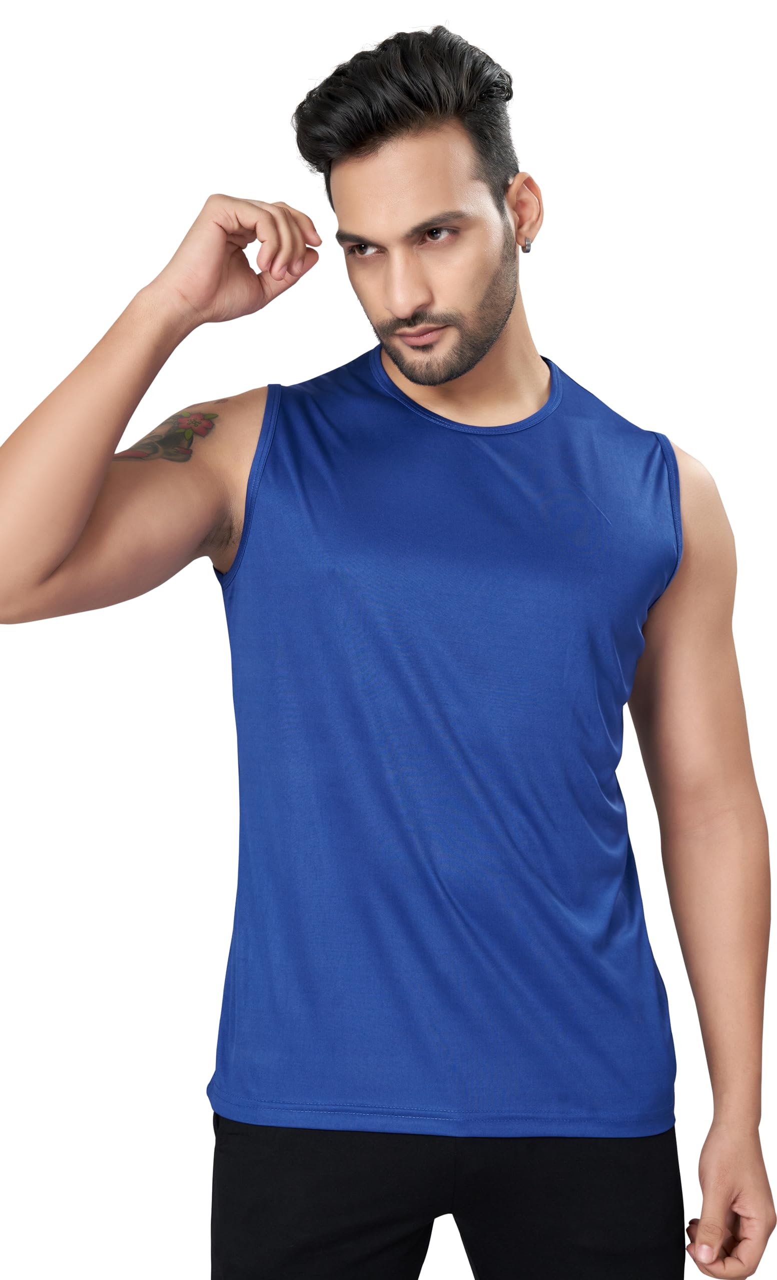 dorzo Men's Cut & Saw Polyester Blend Gyming & Sports Vest | Blue-picture-16