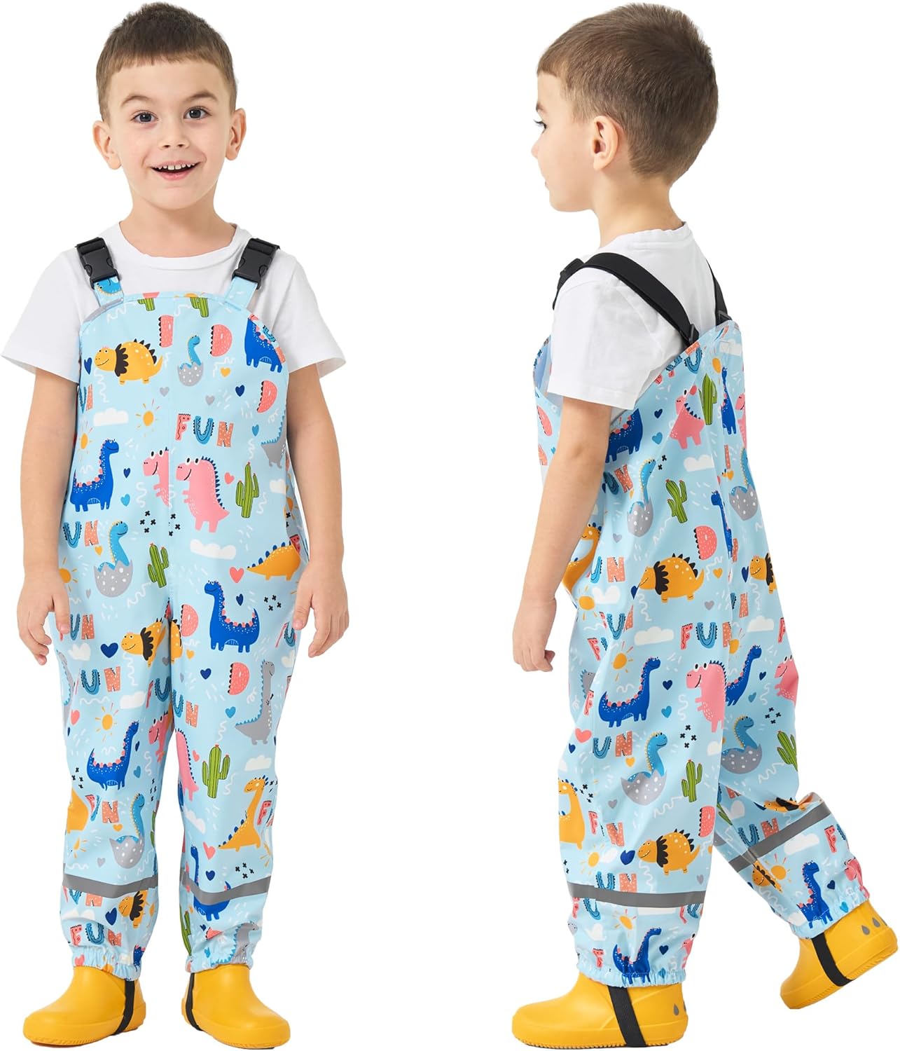 Fewlby Kids Waterproof Rain Bib Pants, Toddlers Suspender Mud Dirty Proof Rain Wear