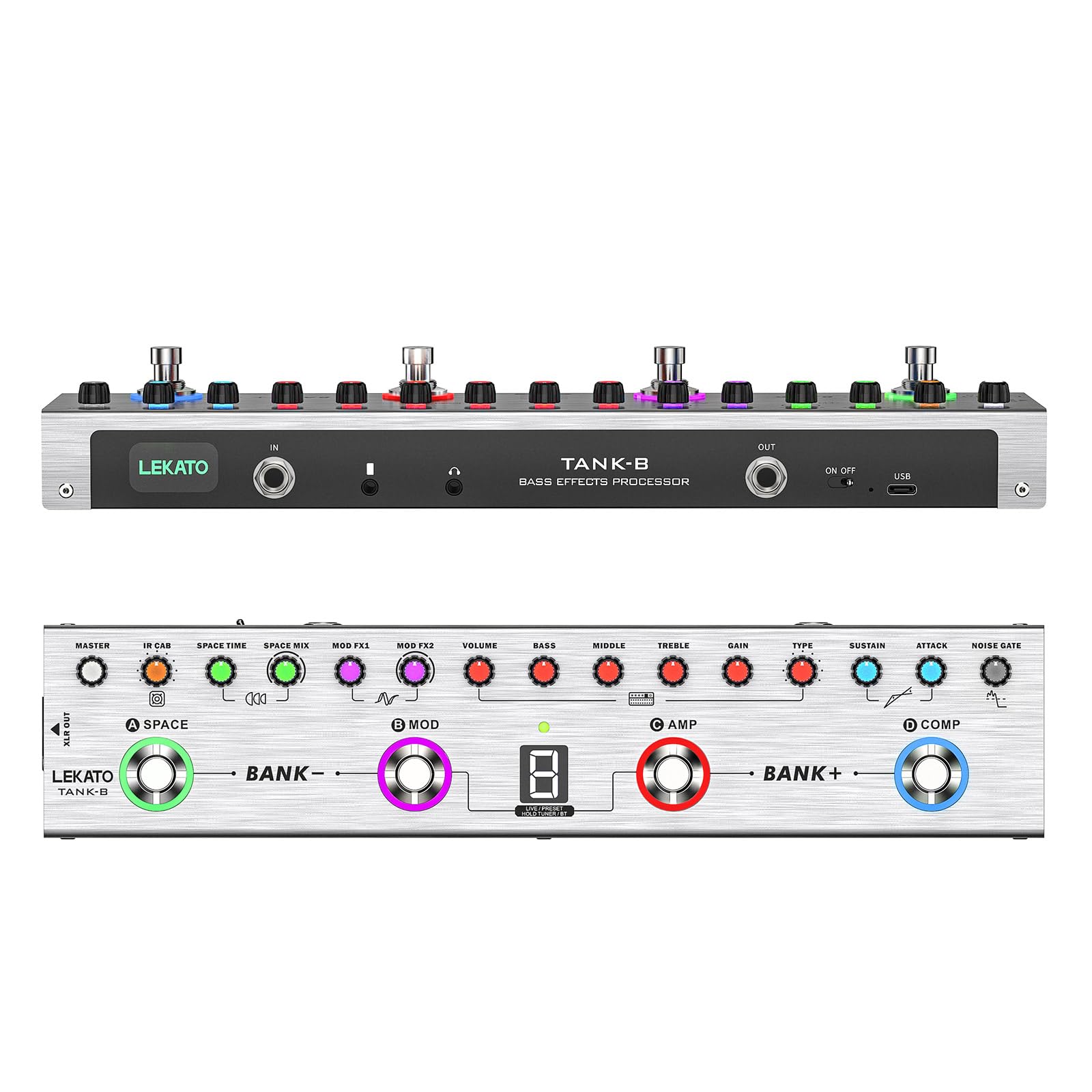 LEKATO Bass Multi Effects Pedal with 36 Presets, 4 Modules, Amp, Compressor, Mod, Reverb, IR CAB, Tuner, BT Connection,Recording,App Control