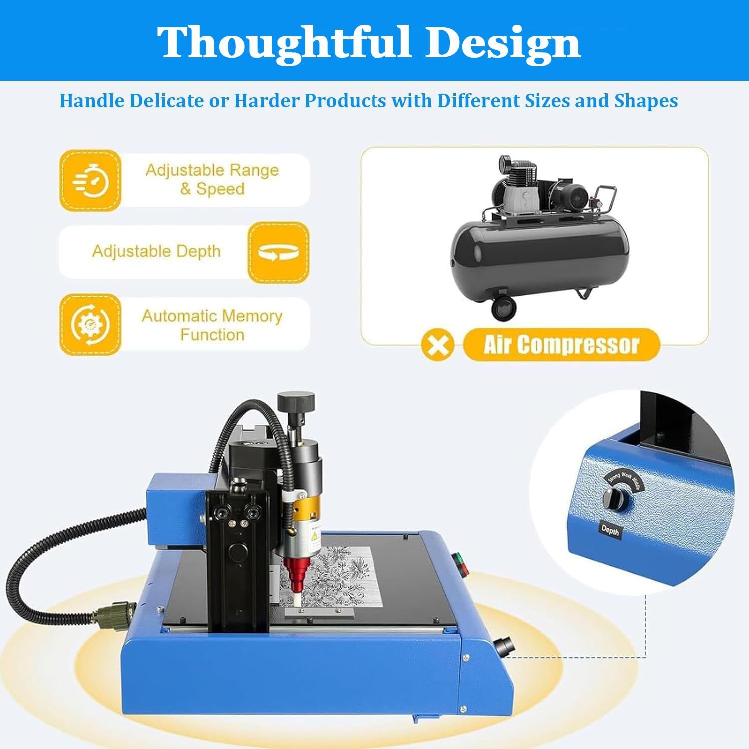 Metall-Namensschild-Graviermaschine, 400 W einstellbare Tiefe, Punktstift-Gravierer zum Markieren von Tags, Desktop-Markierungswerkzeug für Präzisions-Metallgravur