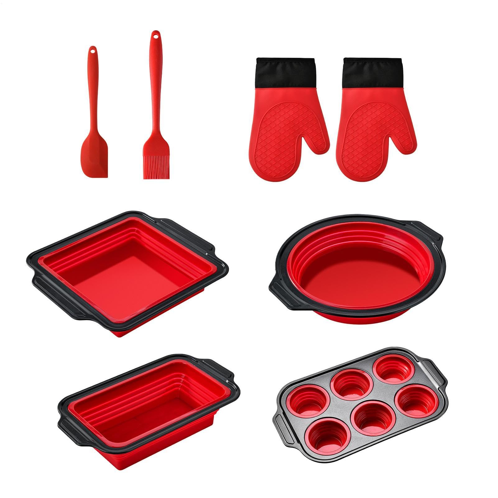 Genérico Molde de Silicona para Hornear Vajilla Flexible para Hornear | con Guante, Rasqueta y Cepillo Set Antiadherente para Hornear para Magdalenas, Galletas, Cupcakes, Huevos, Donuts, Beicon,