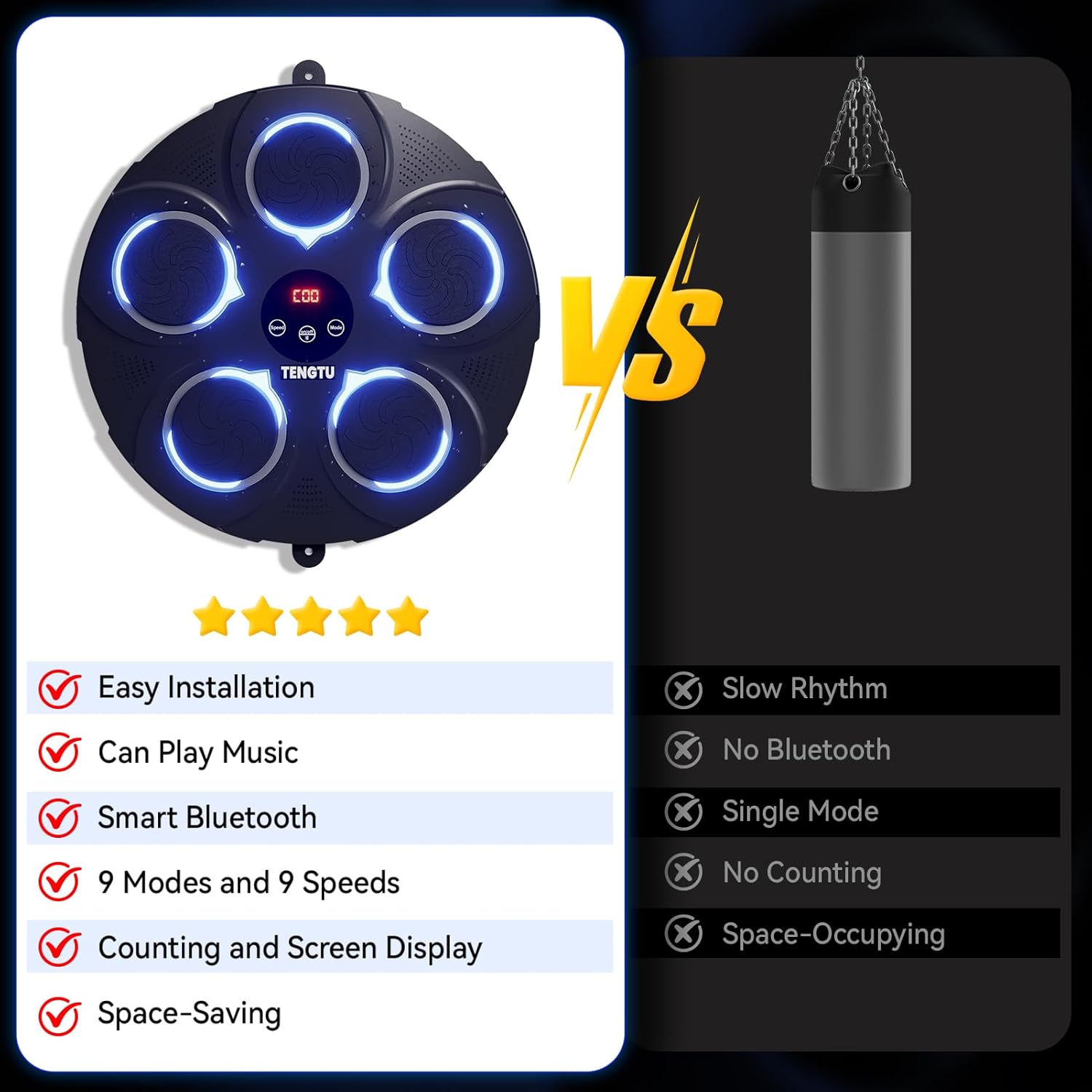 Musical Boxing Machine, Rechargeable Bluetooth Boxing Equipment Punching Bag, Intelligent Boxing Target, for Men Women Boxing Training, Vent Emotions, with Boxing Glove