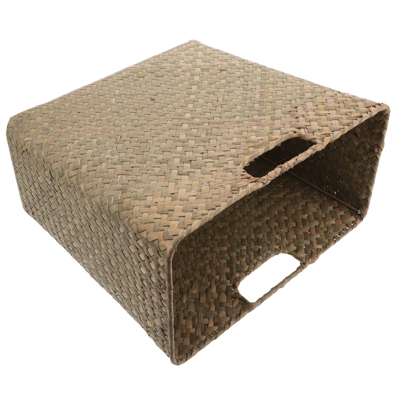 FRCOLOR Cesta de Almacenamiento Tejida a Mano Natural 35x30x18 Cm de Algas Marinas con Asas Dobles Multifuncional para Hogar Oficina y Sala de Estar