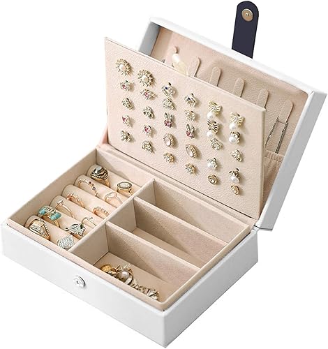 Rempry Pequeño organizador de joyero de viaje estuche portátil de viaje para mujer pendiente anillo collar color blanco
