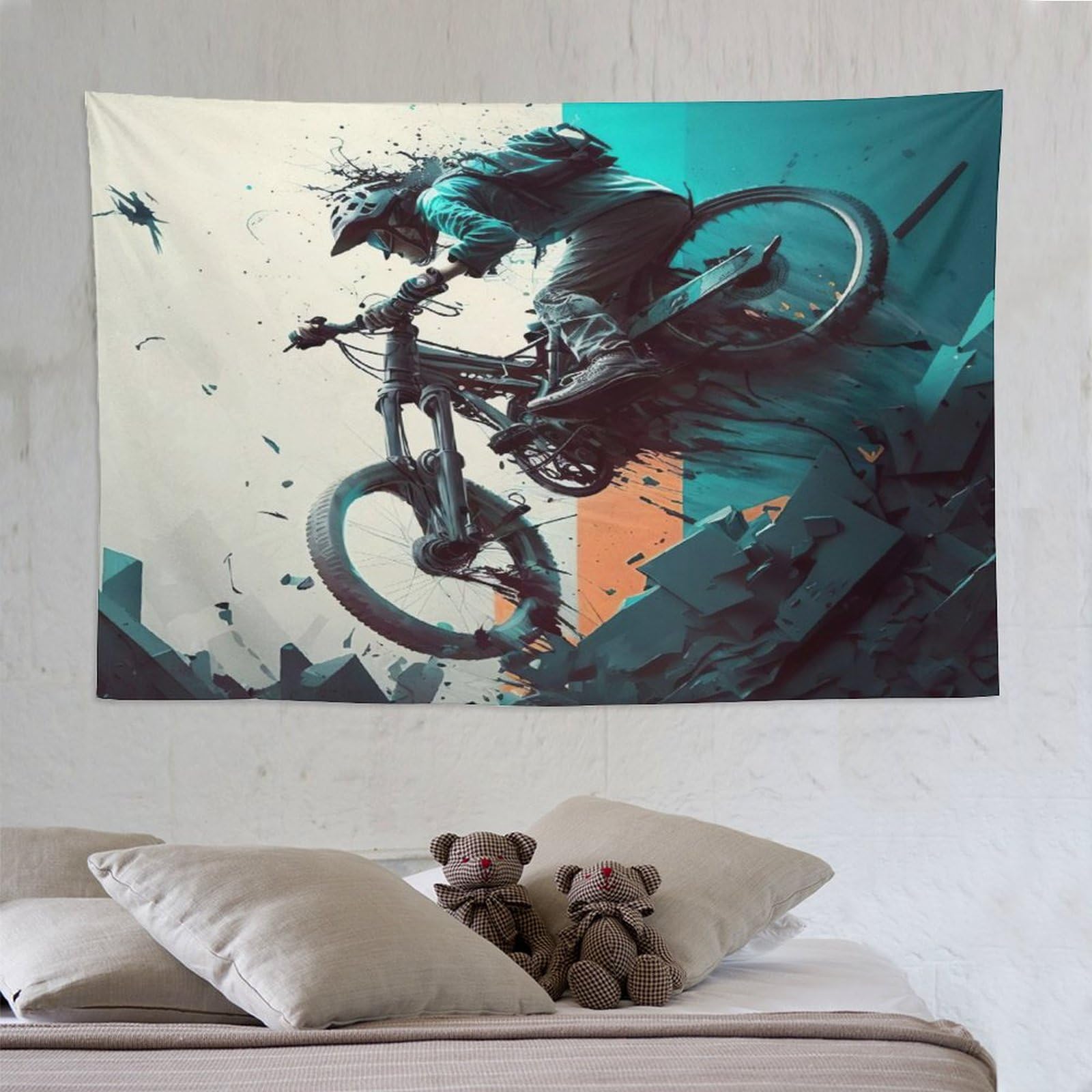 PAZZK Mountain Bike Tapestry Wall Hanging, Polyester Tapestry, Wall Cloths for Room Dorm Bedroom 150×230cm