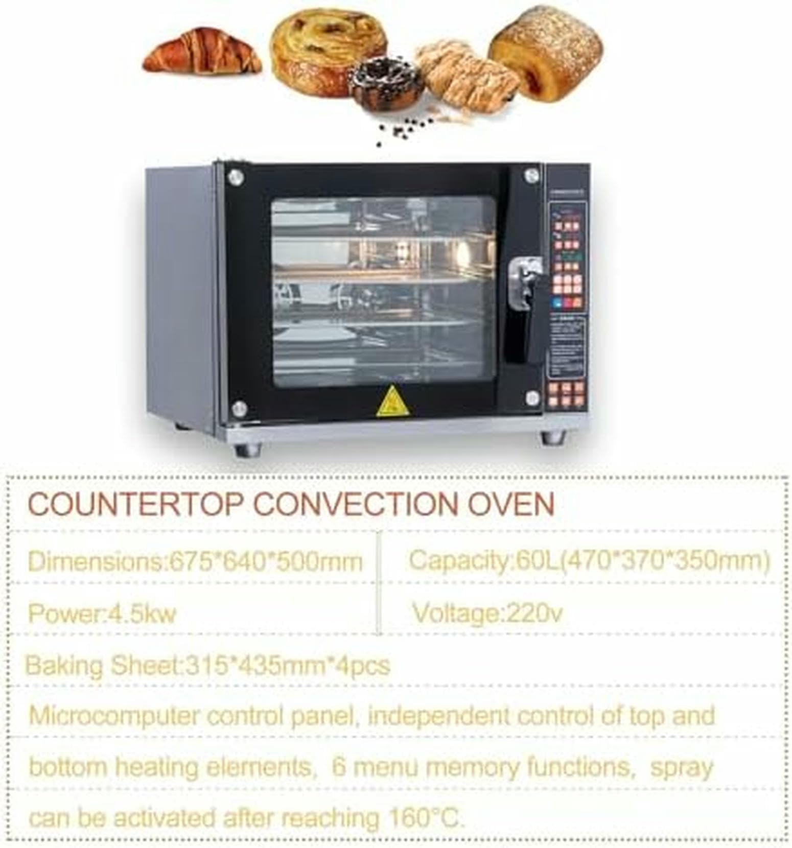 Forno A Convezione Commerciale 60L - Forno Elettrico A 4 Livelli 4500W Con Controllo Della Temperatura 0-350 ℃ E Pannello Intelligente Per La Cottura Del Pane, Dell'anatra Tostata, Della Turchia
