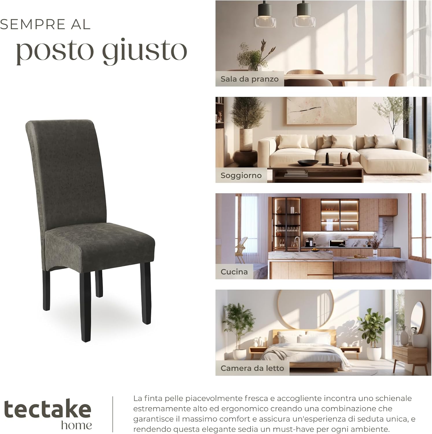 TecTake® Set 6 Sedie Sala da Pranzo Ergonomiche, Sedie Moderne Sala da Pranzo con Gambe in Legno Massiccio, Sedie Comode per Ideali per Soggiorno e Cucina, Design Elegante - Grigio Marmorizzato Grigio Marmorizzato 6 Sedie
