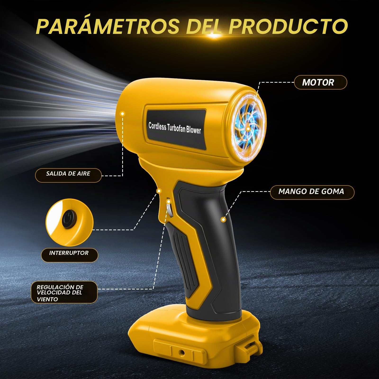 Mini soplador de hojas con batería compatible con Dewalt 20V 18V, 30 m/s, 130000 rpm, motor sin escobillas, 5 boquillas incluidas, ligero y portátil para terraza, césped, limpieza de automóviles y