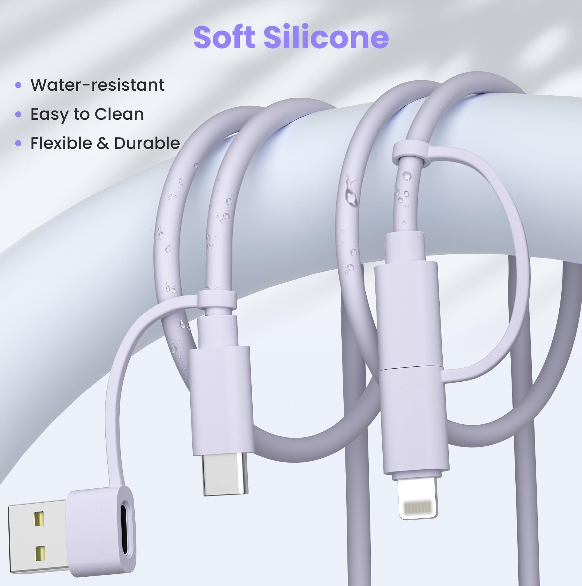 Elebase Câble de Charge USB C pour iPhone 17,Cable 4-en-1 Multiple 2M avec Adaptateurs USB A et Lightning,Cordon de Charge 60W USB-C pour Apple 17e 16 15 14 Pro Max Plus,iPad Air,Samsung S26 S25 Ultra