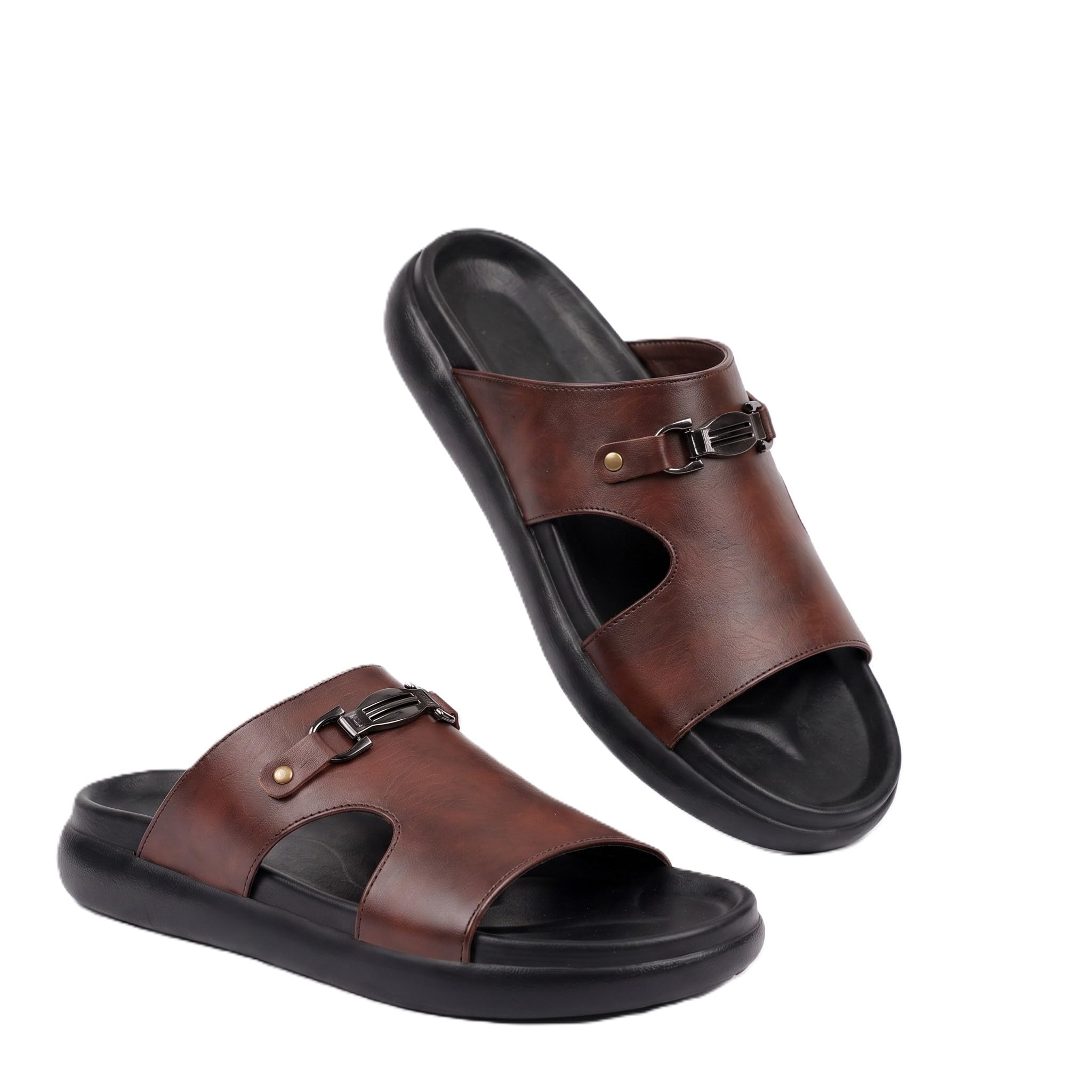 Men's Indoor-Outdoor Wear Slide Sandals | Casual Everyday Chappals For Summers With Lightweight Faux Leather & Flexible PU Sole.-image-34