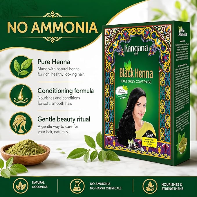 Kangana Henna Negro para Cobertura Total de Canas 60g miniatura 2
