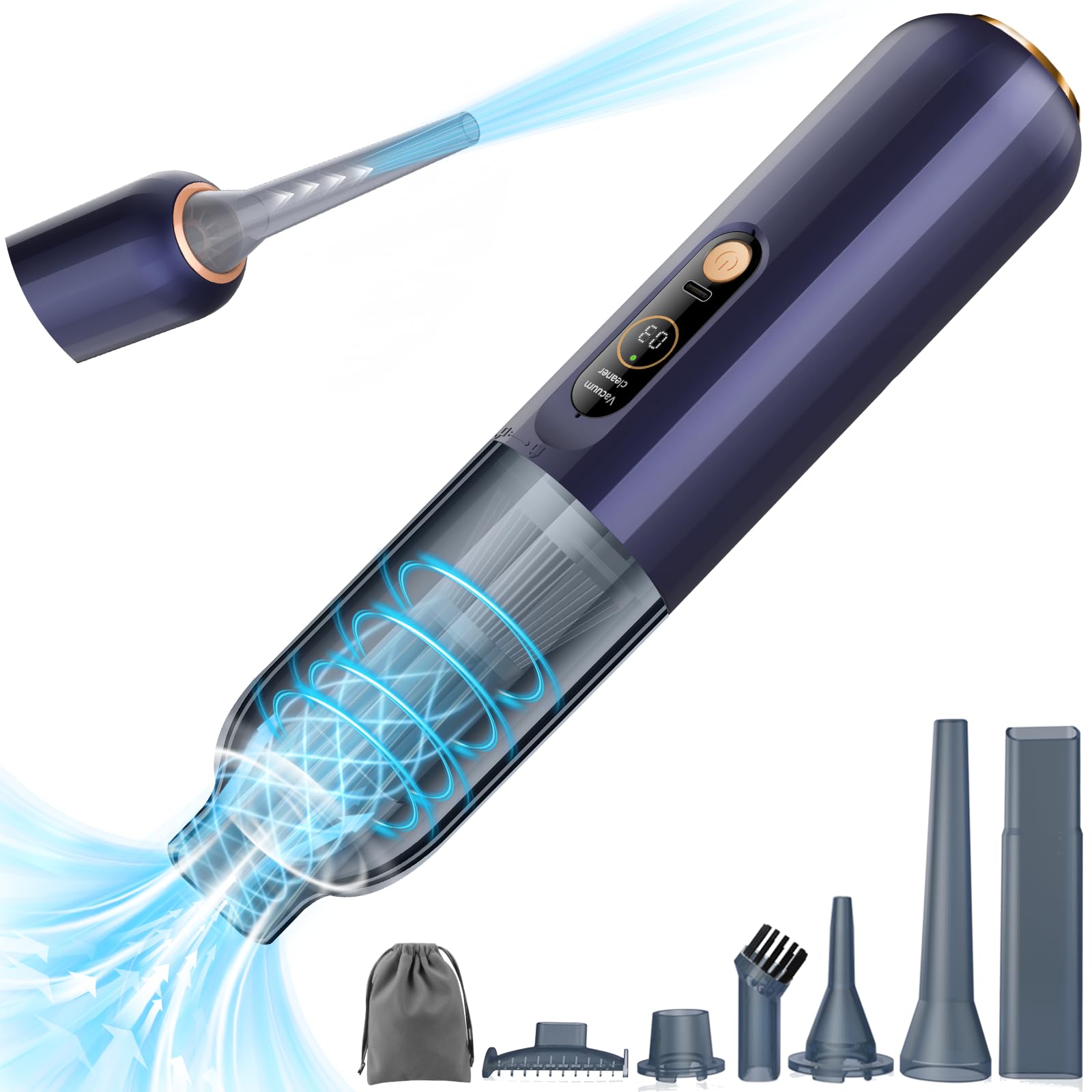 Portable Cordless Handheld Vacuum Cleaner with 3 Adjustable Suction Levels, 4-in-1 Multi-Function Car Vacuum/Air Duster/Blower/Pump