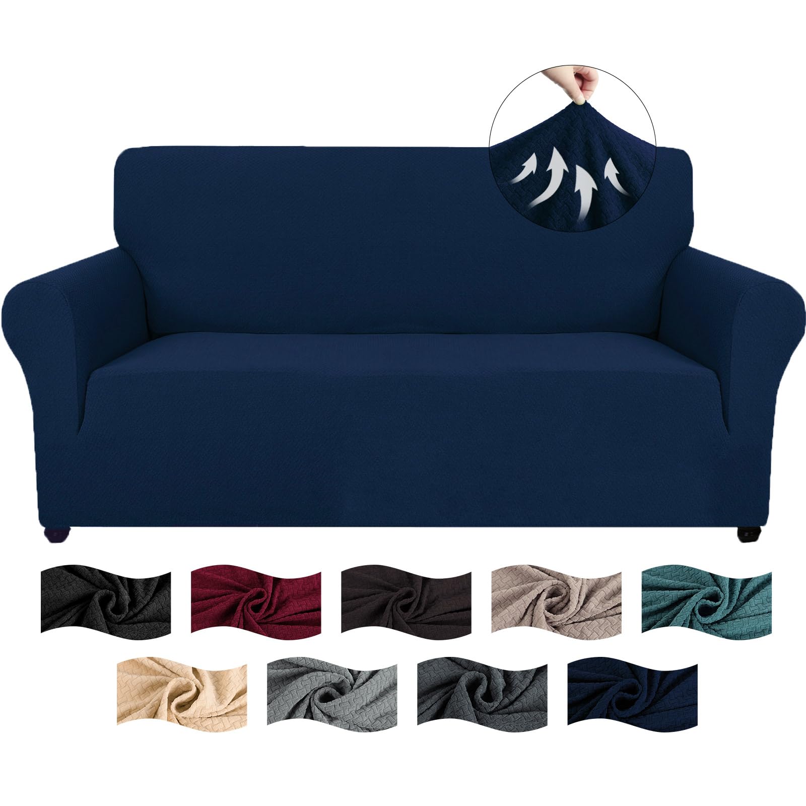 CYCMACO Copridivano 2 Posti Con Braccioli, Copridivani Elasticizzato Antiscivolo, Universale Moderno Copri Divano Antigraffio, Sofa Cover Antimacchia, Lavabile In Lavatrice, Blu scuro