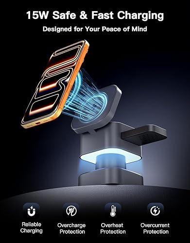 Miniatura 2 de HAWANA Estación de carga 4 en 1 con lámpara de noche compatible con función de carga magnética, soporte de viaje, carga rápida 3 en 1, múltiples