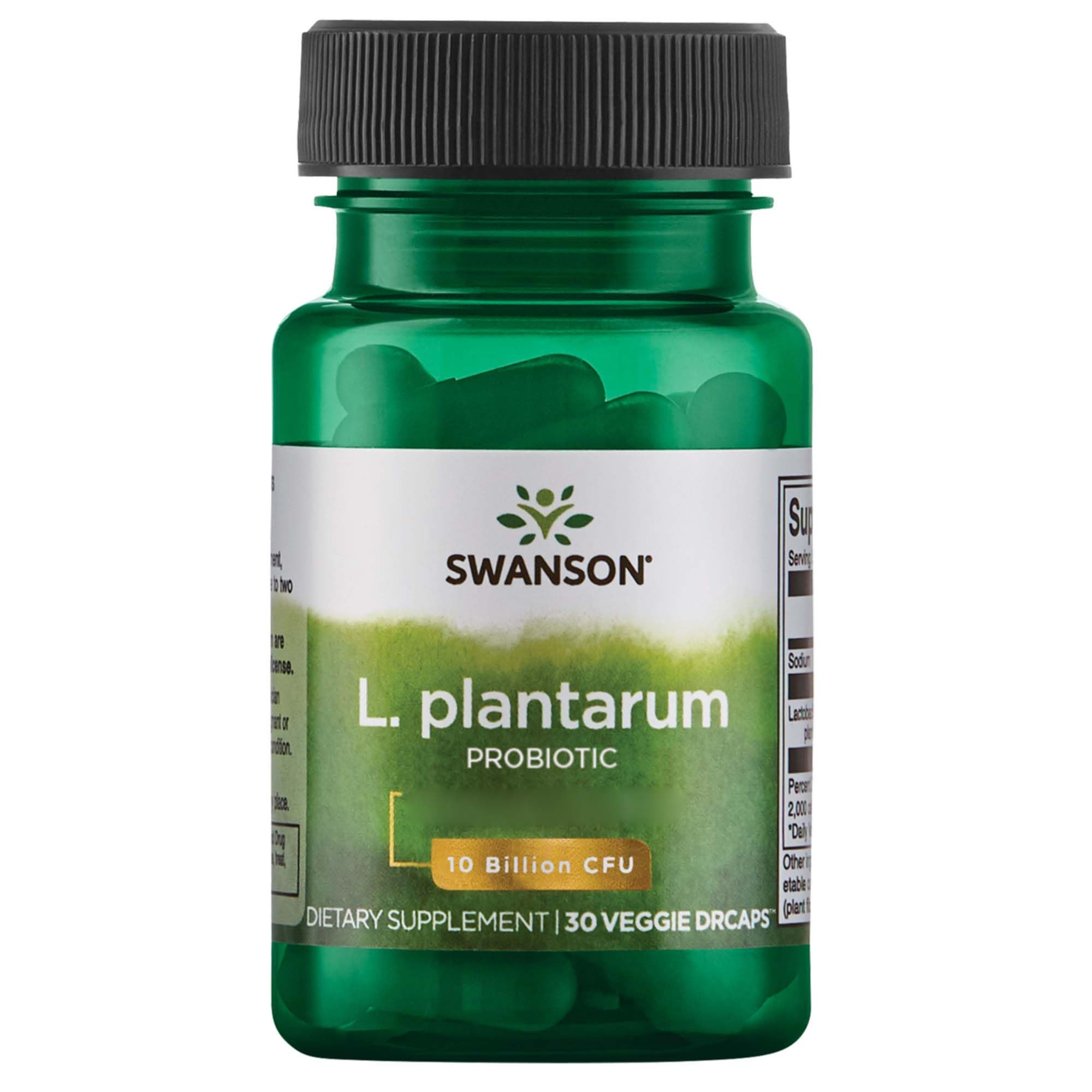 Swanson, L. Plantarum Probiotic, 10 Billion CFU, Bacterial Cultures, 30 Vegan Capsules, SOYA-Free, Gluten-Free, GMO-Free