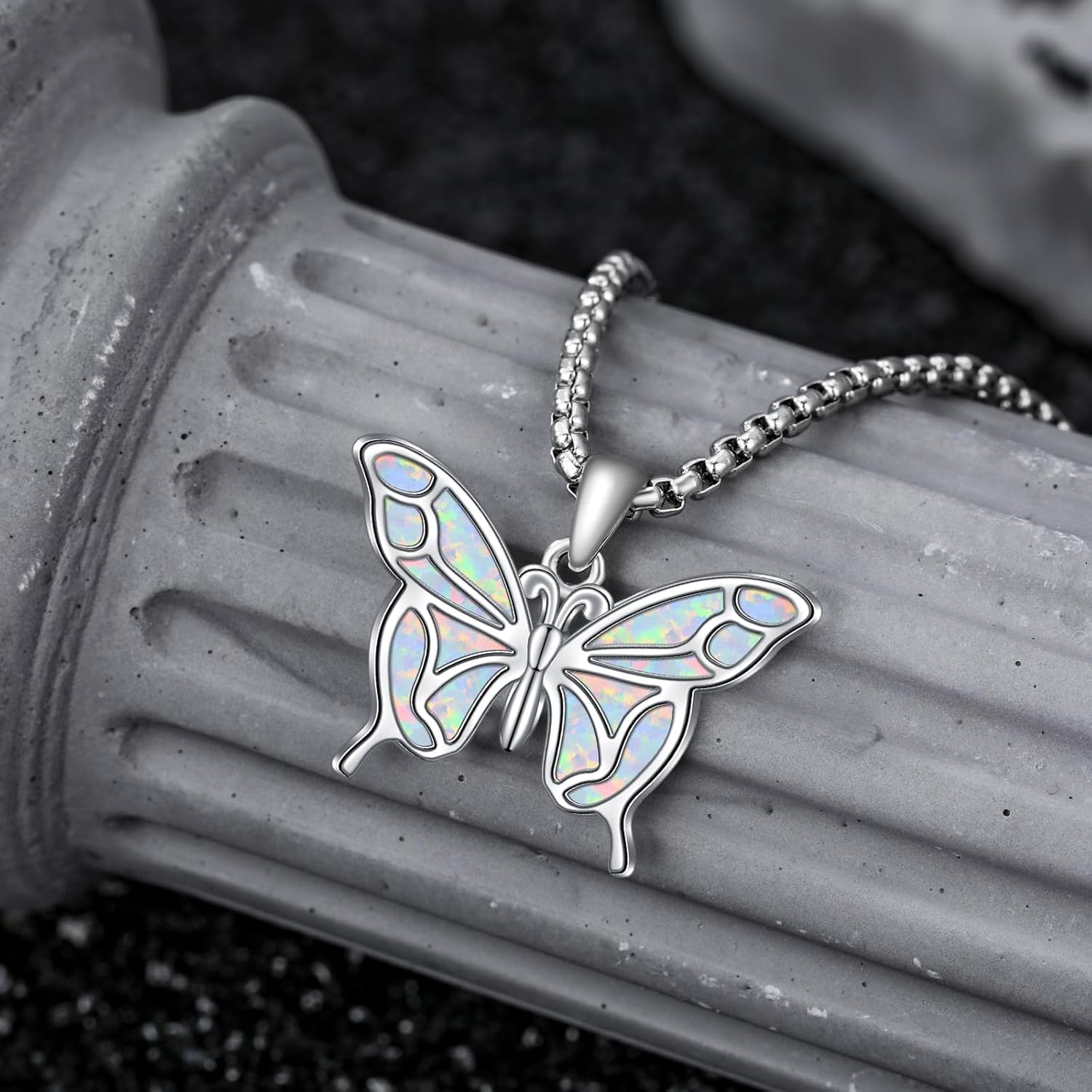 Opal Turquoise Animal Necklace 925 Sterling Silver Hummingbird Horse Bird Phoenix Wolf Butterfly Dragonfly Opal Jewelry Christmas Gifts for Women Men - Image 4