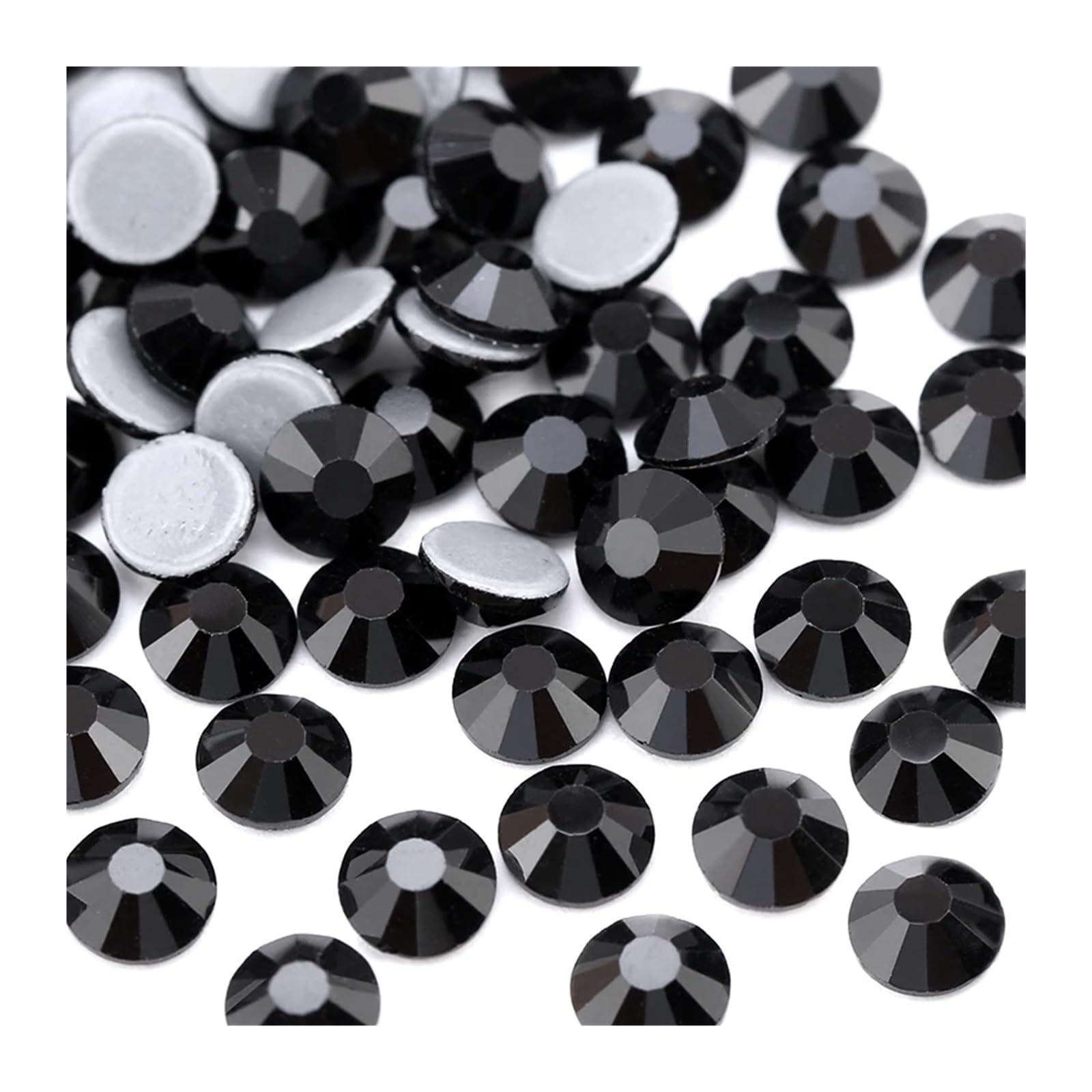 Piedras De Strass Hotfix Diamantes de imitación con purpurina multicolor y parte trasera plana, fijación en caliente, for decoración uñas, costura telas(Black,SS12-1440Pcs)