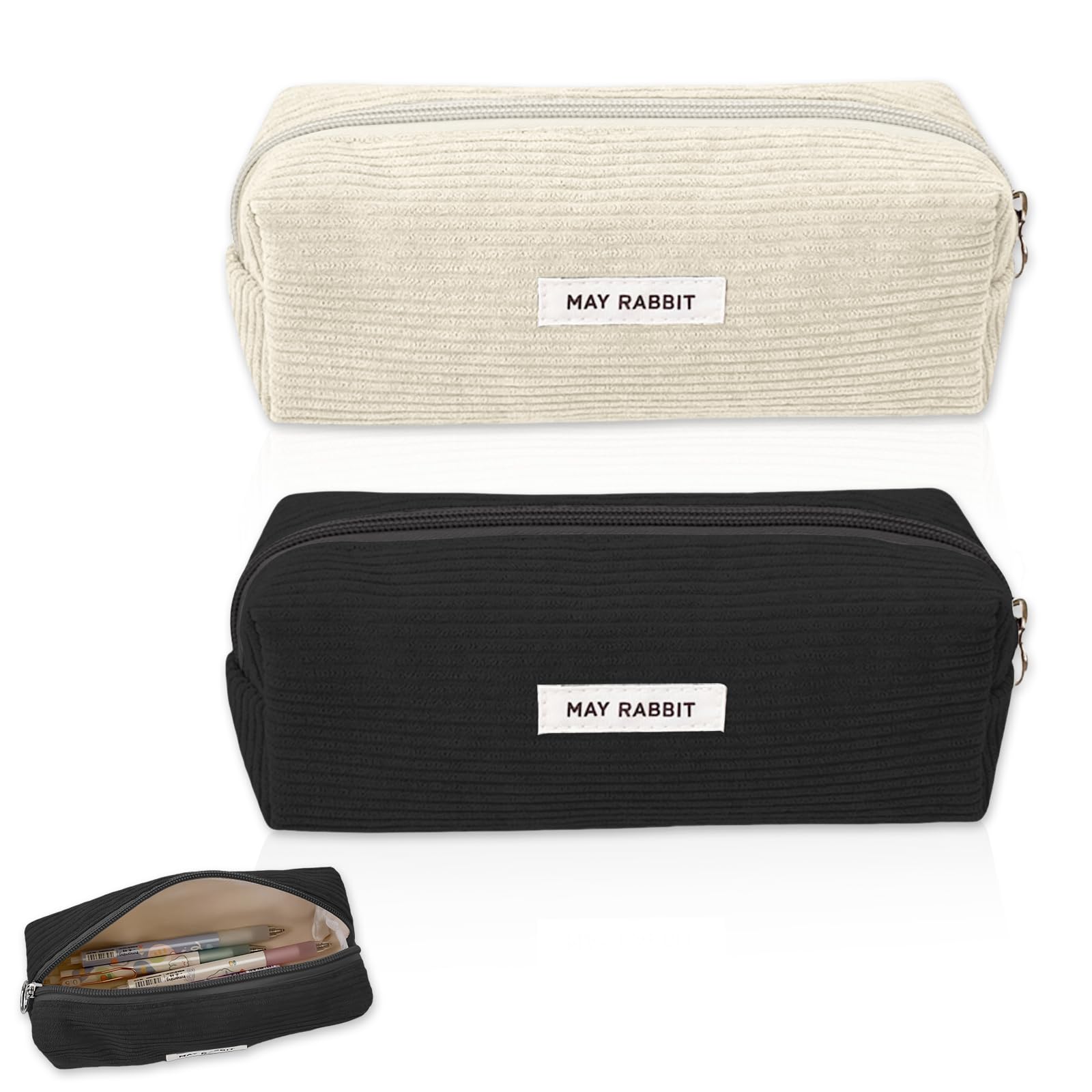 2 pieces pencil case 19 x 6 x 7 cm pencil case cord fabric school supplies pencil case teenager school pencil case adult pencil case large pencil case aesthetic pencil case, Milky white,