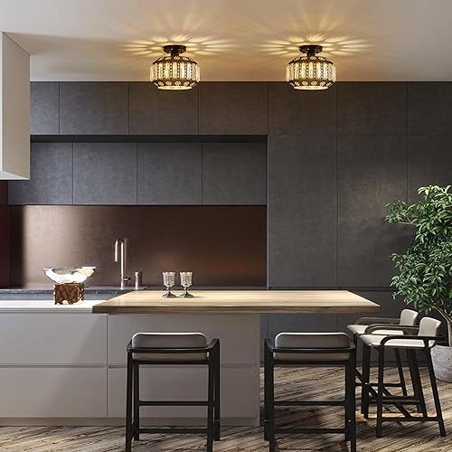 Miniatura 6 de Lámpara de techo semiempotrada, marco de metal negro con pantalla de cristal, lámpara moderna de montaje empotrado para pasillo, dormitorio, cocina,