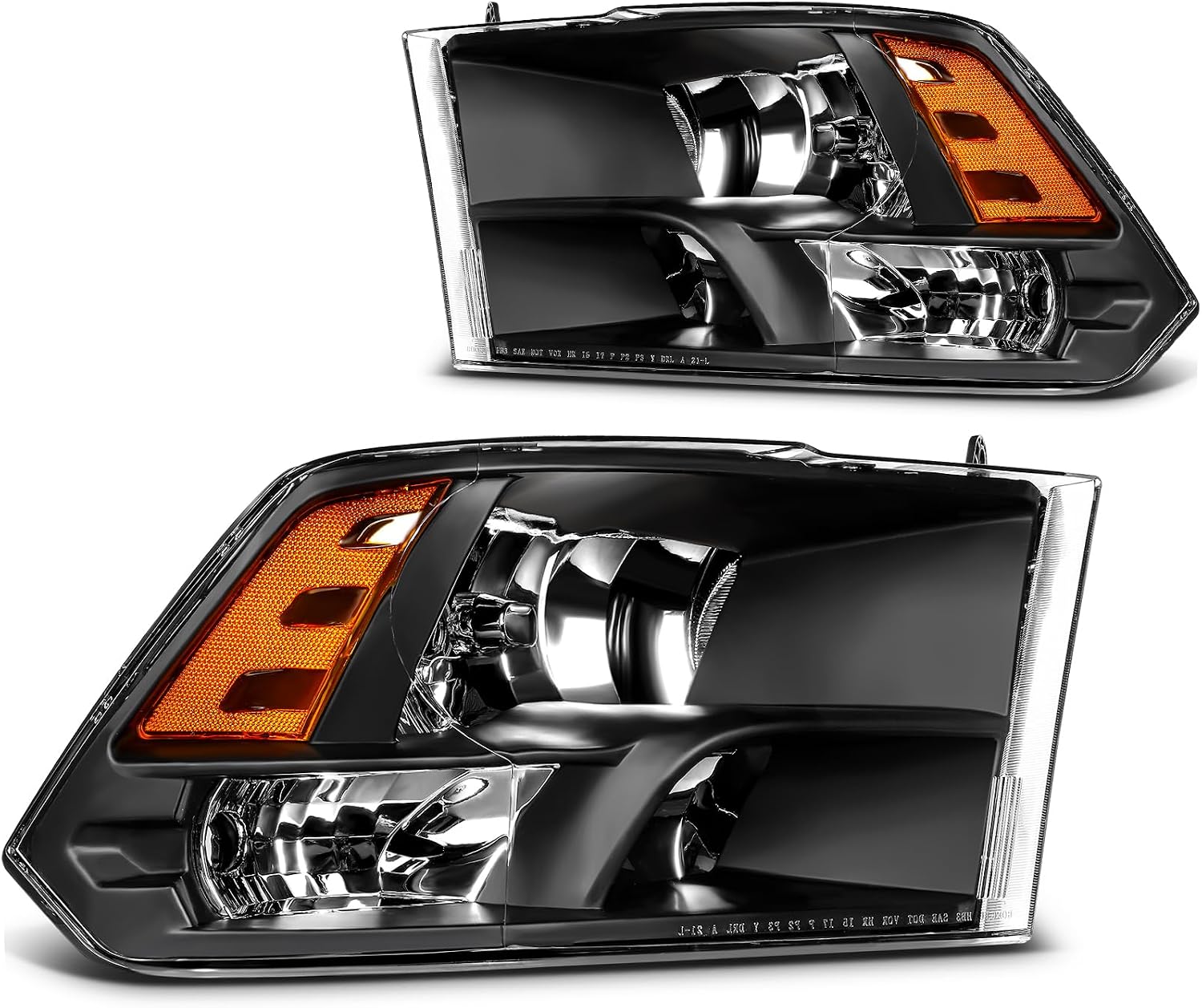 SCITOO Headlight Assembly Fits For Ram 1500 2009-2018,For Ram 2500 2010-2018,For Ram 3500 2010-2018 headlamp in Black Housing Amber Reflector Clear Lens