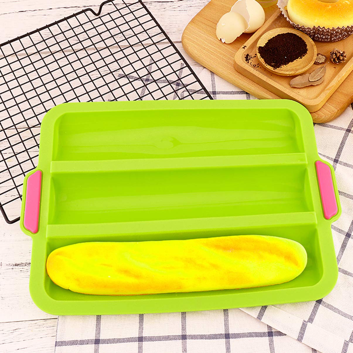 Cabilock Silicone No-stick Baking Tray Slot Mold for Homemade Bread Food-grade Silicone Easy French Bread and Sticks Green