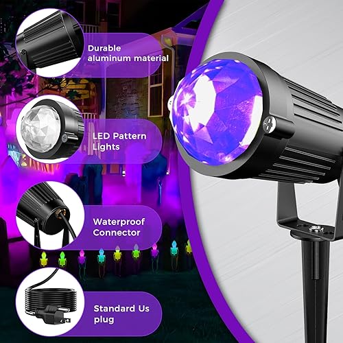 Miniatura 6 de Proyector de luz LED de Navidad para Halloween, para exteriores, 12 W, cambio de color, iluminación de paisaje con cable, 120 V, IP65, impermeable,