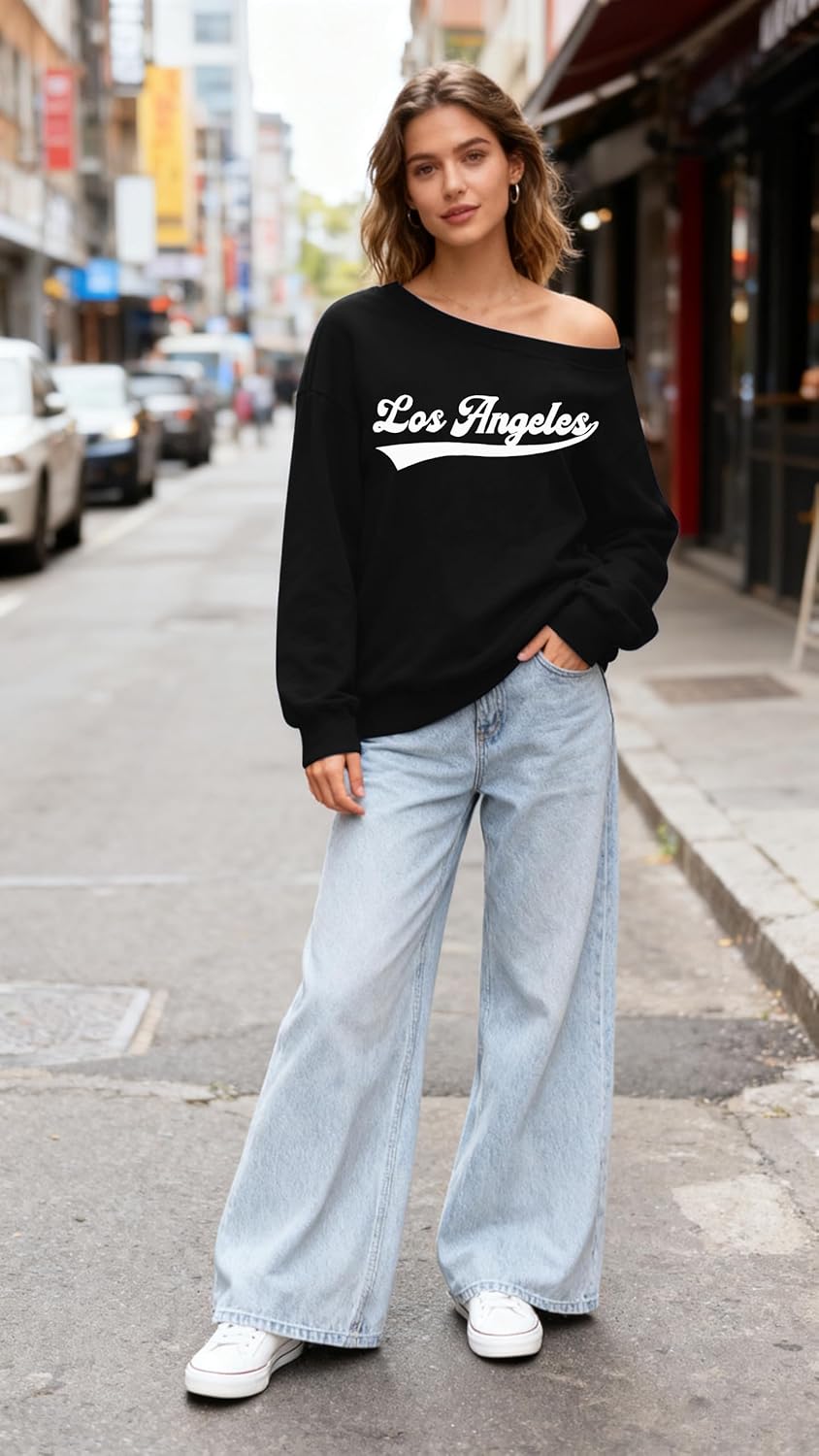 FASHGL Women's Off The Shoulder Sweatshirts Tops Oversized Sweatshirt Streetwear Y2K Jersey Number Graphic Long Sleeve - Image 4