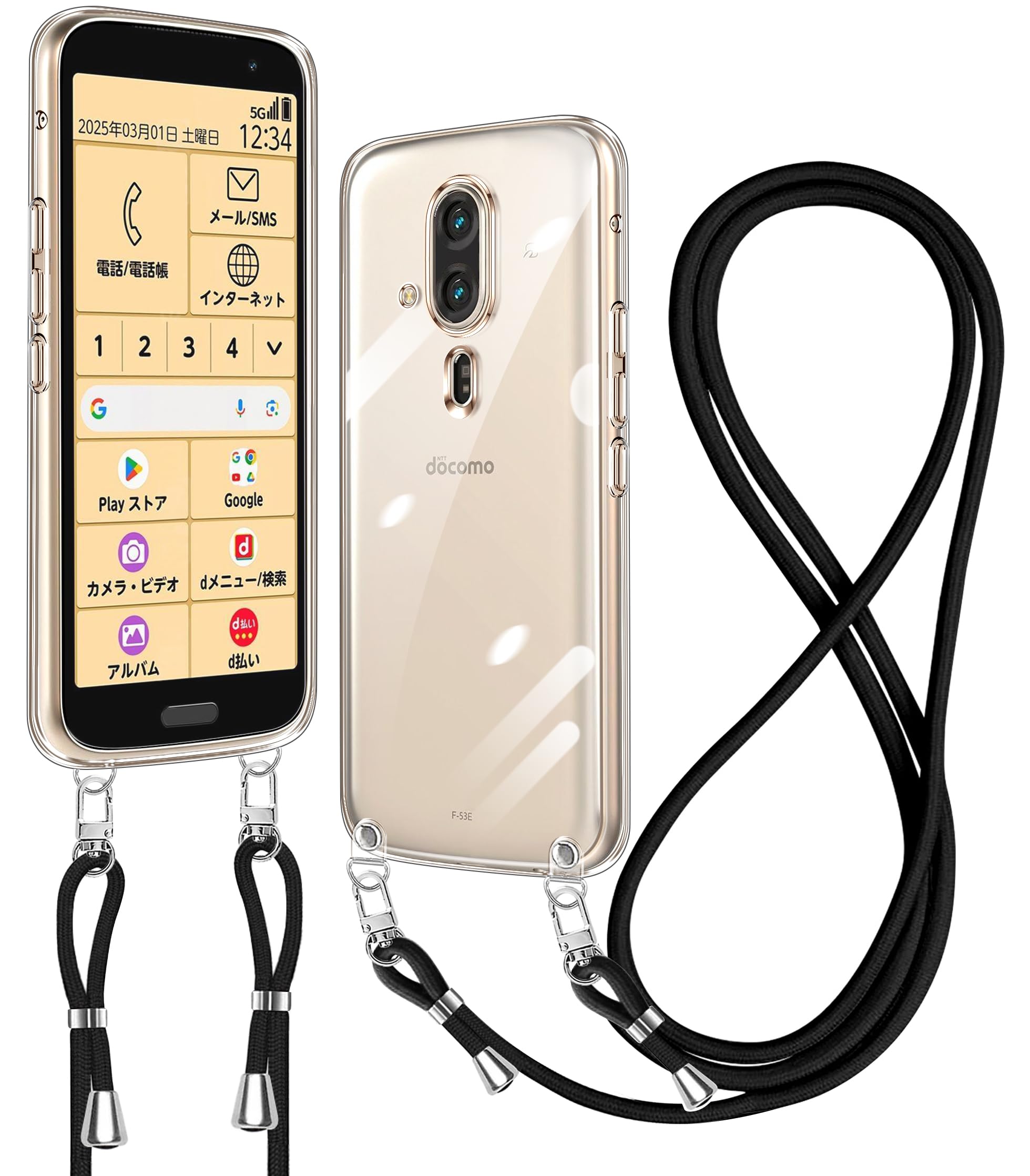 Amazon.co.jp: らくらくスマートフォン ケース クリア ショルダー