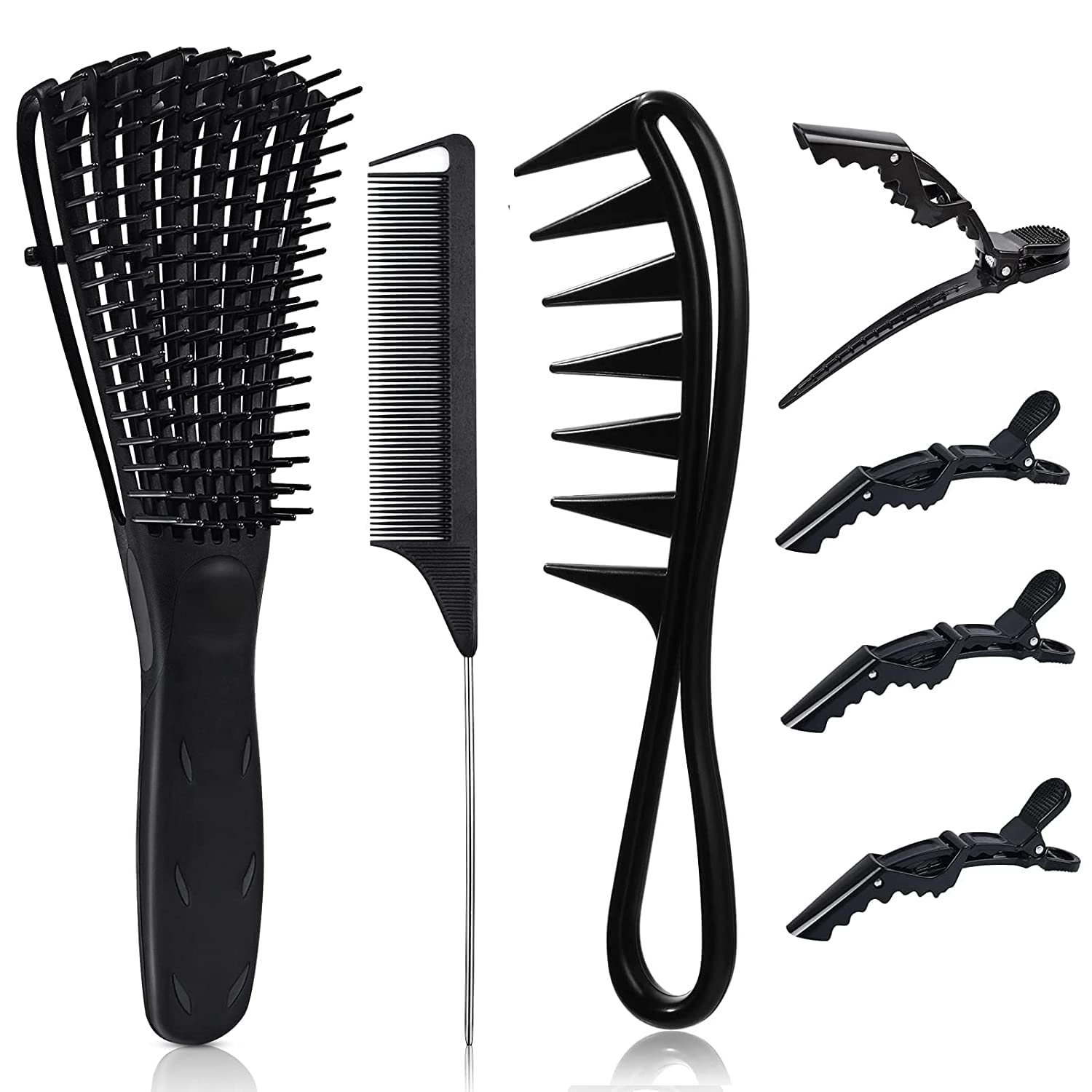 MKSL® Detangler Brush and Comb Set – Wet/Dry Detangling Brush + Wide Tooth Comb + Tail Comb + 4 Clips – For Curly, Wavy, Coily & Long Straight Hair-image-28