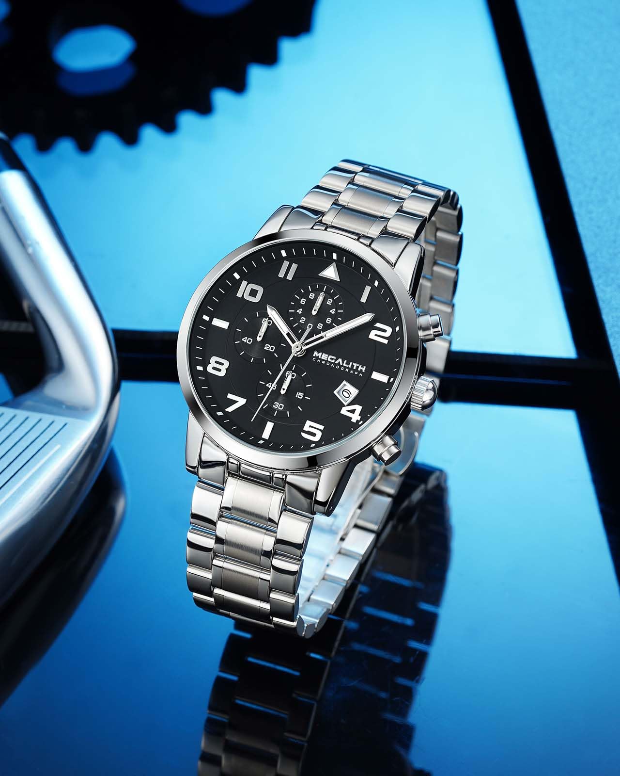 MEGALITH Reloj Hombre Cronógrafo Analogico: Esfera Grande de Fácil Lectura