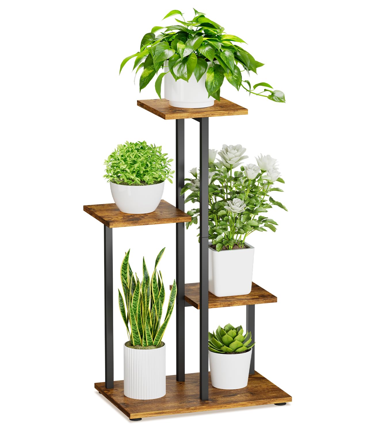 iDavosic.ly 4 Tier Plant Stand Indoor, Tiered Corner Plant Shelf for Multiple Plants, Metal Wood Tall Plant Display Rack Flower Holder for Patio Porch Garden Balcony Bedroom, Black