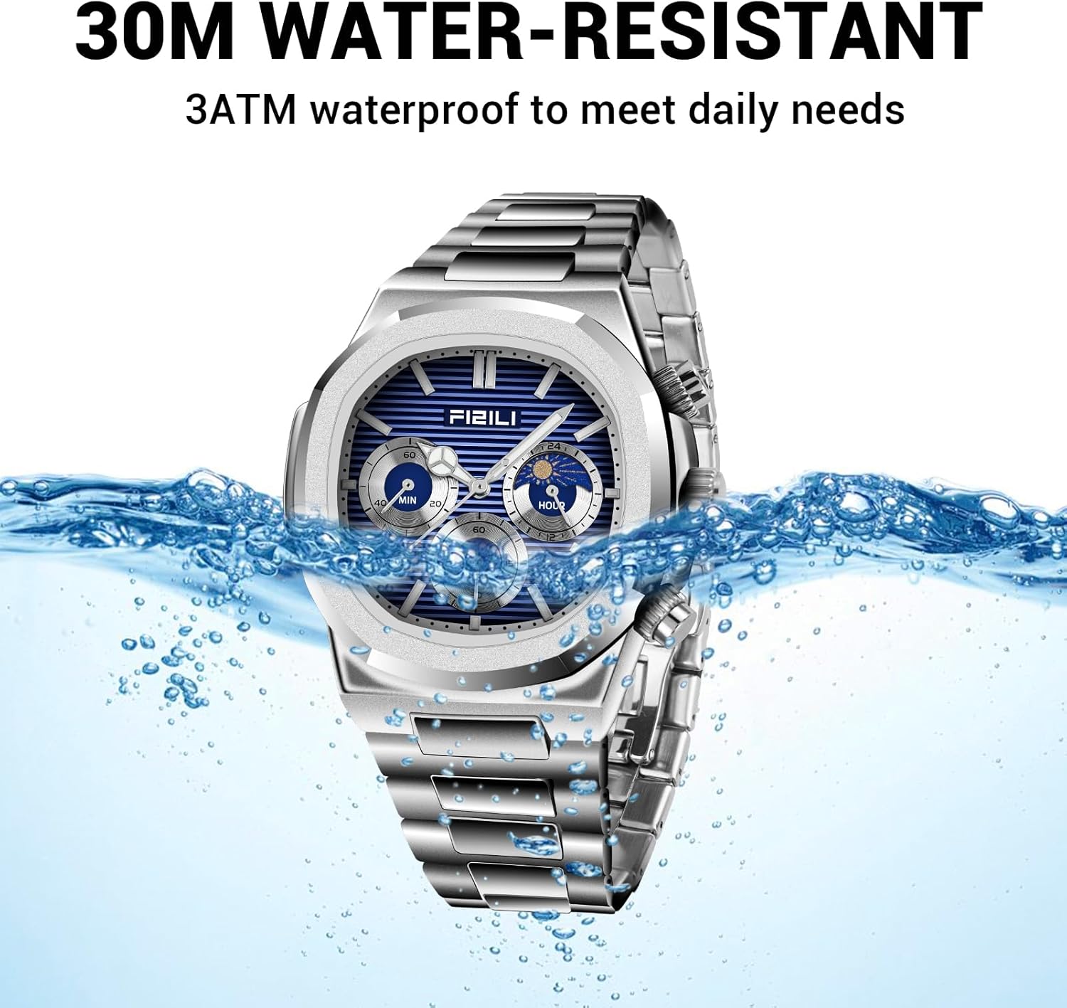 Men's Fashion Watch Stainless Steel Business Quartz Watches Luxury Waterproof Luminous Analog Display with Date Chronograph Multifunctional Watch - Image 7