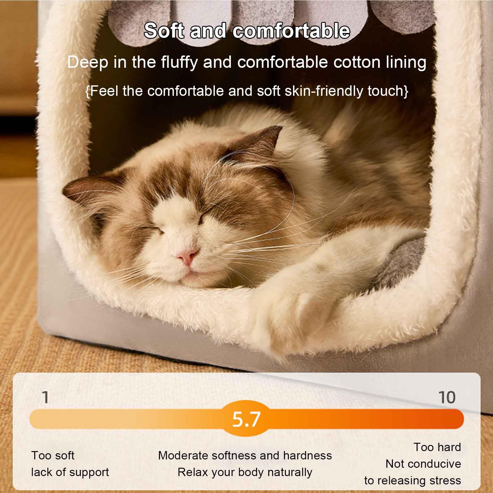 Casetta per Gatti, Letto per Gatti, Cuccia Gatto Chiusa con Cuscino Imbottito Rimovibile E Lavabile, Cuccia per Cani con Base Antiscivolo, per Cani E Gatti,Grigio,M