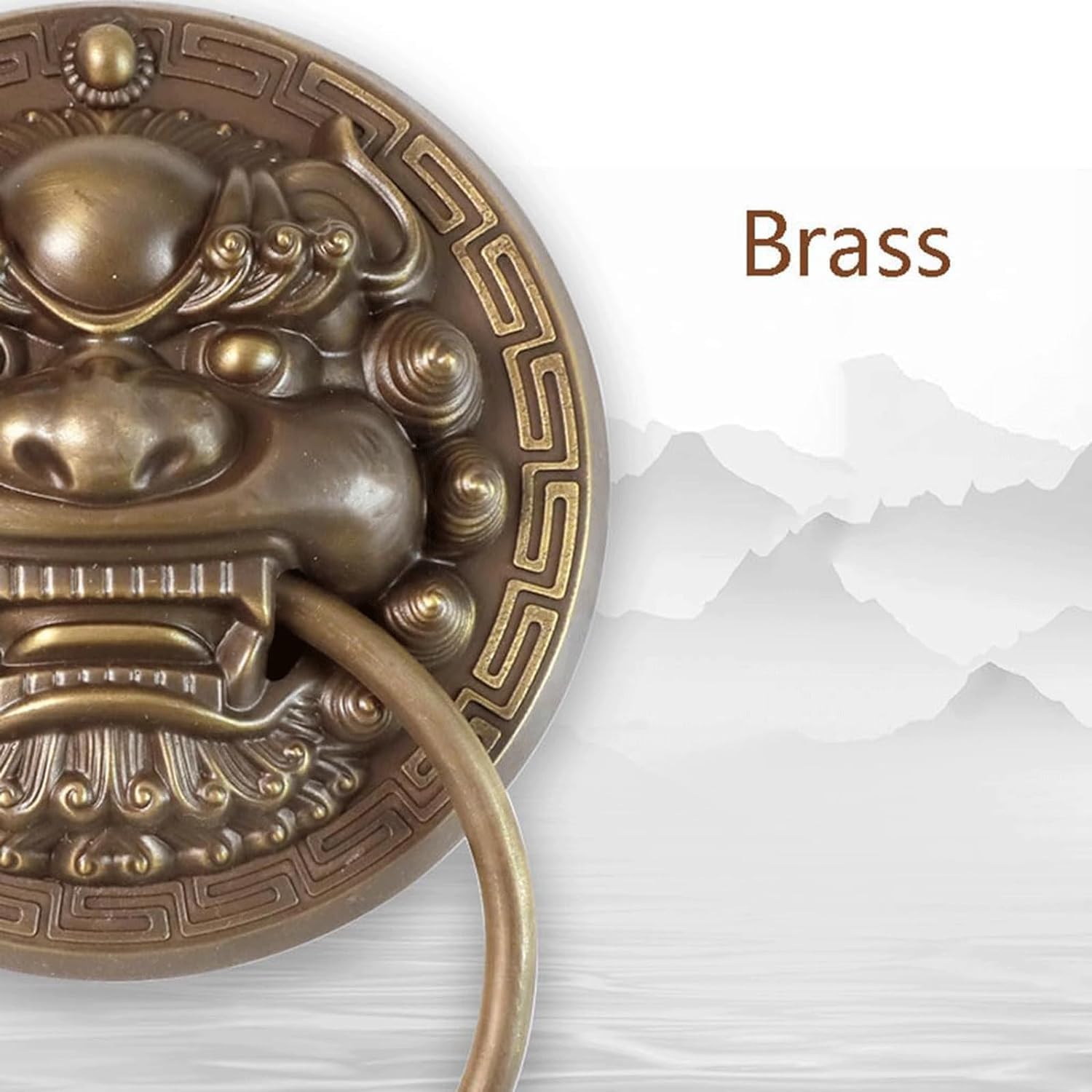 TIST Iron Door Knocker Front Door Door Knock Antique Copper Animal Head Door Handle Classical Heavy Duty Door Ring Knocker Surface-Mounted Installation(A,Dia 20cm)