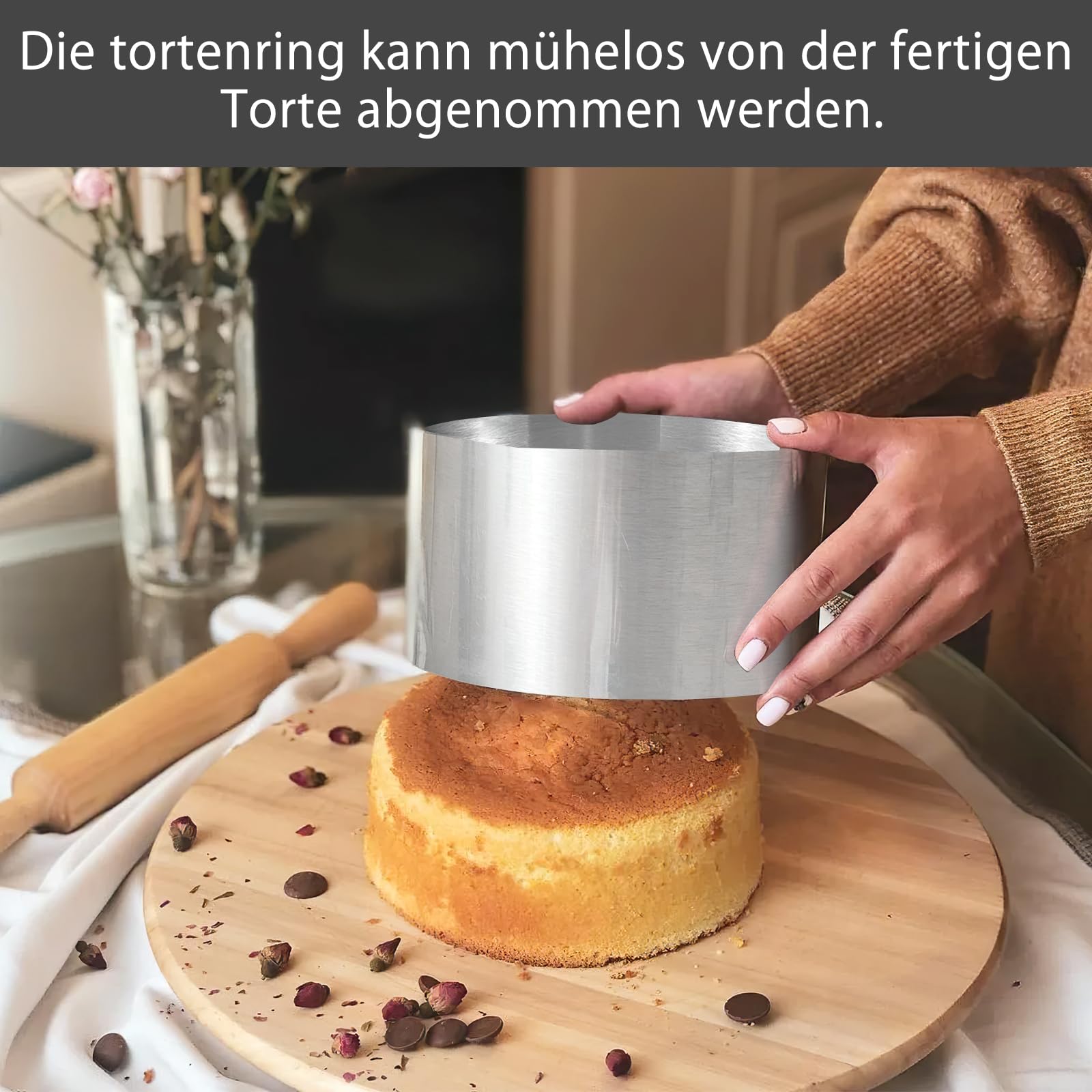 Anello per torta regolabile, in acciaio inox, rotondo
